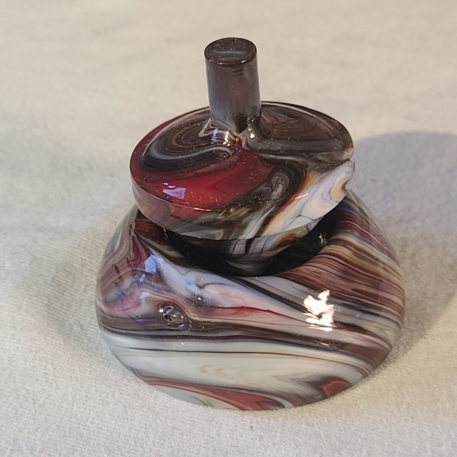 ANDY DAVIS, Glass Art Spinning Top & Base, Rainbow Run (?), #320O