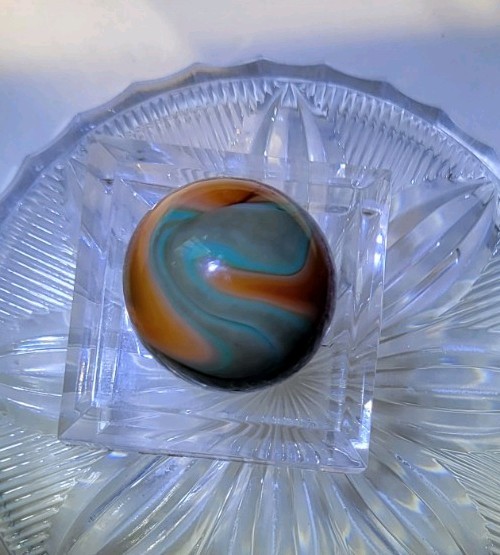 Vintage CAC Christensen Agate Flame Swirl Jumbo Shooter Marble .96″ RARE UV GLOW