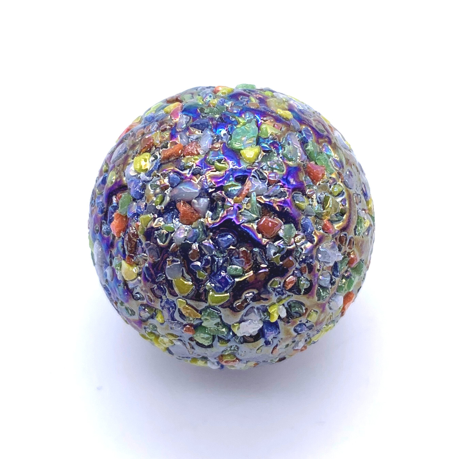 Pack 5 25mm Glitterbomb Glass Marble Shooters Iridescent w Lots of Rainbow Frit