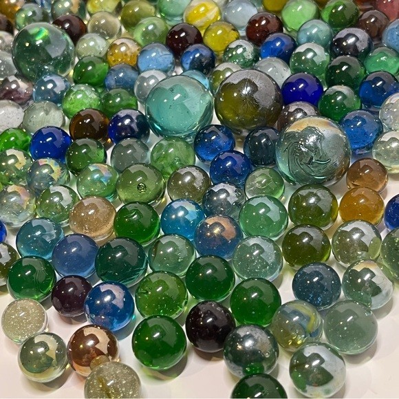 180+ Vintage Glass Marbles Clear Green Blue Mixed Lot Yellow Orange Red Pink