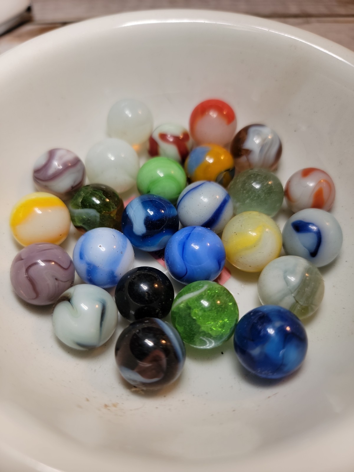 Vintage Glass Marble Lot D 24 Mixed Swirl Patch Clear Translucent Marbles 5/8″