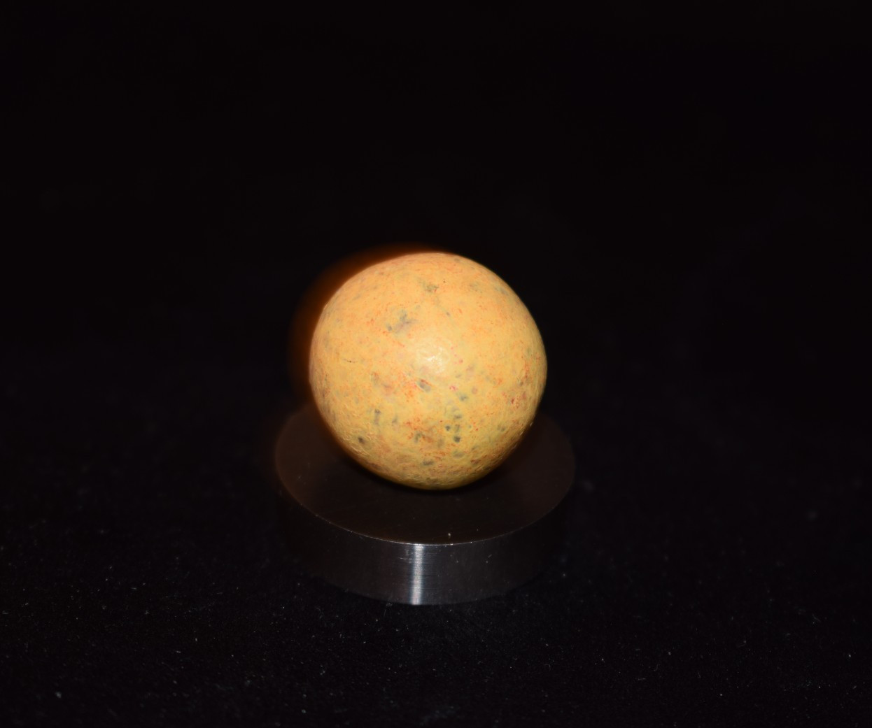 🐦➖⏩Antique Handmade Clay Stippled Sun🟡Yellow Shooter Size Marble .796″=51/64″