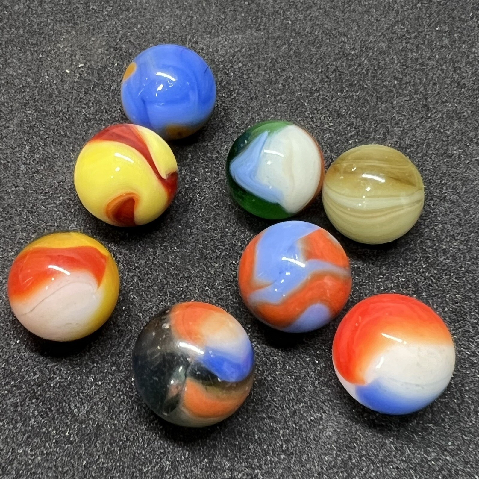 (8 Lot) Old VTG Akro Agate Peltier Glass Swirl Popeye Marble .6 Inches Nice