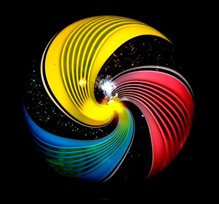 HOT HOUSE GLASS MARBLE/1.528″-SUNFLOWER/TURQ/CLAY BANDED FINE LINER #07-FAST