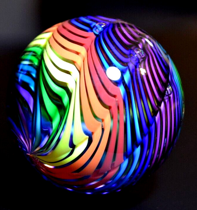 JAMES ALLOWAY GLASS MARBLE/2.711″ORB-RAELYNBOW #58-FAST WORLDWIDE SHIPPING