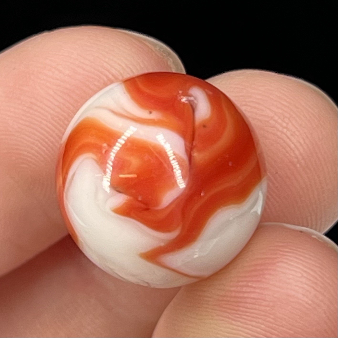 Vtg Old Glass Marble Akro Agate Peltier Christensen .60” Orange White Swirl