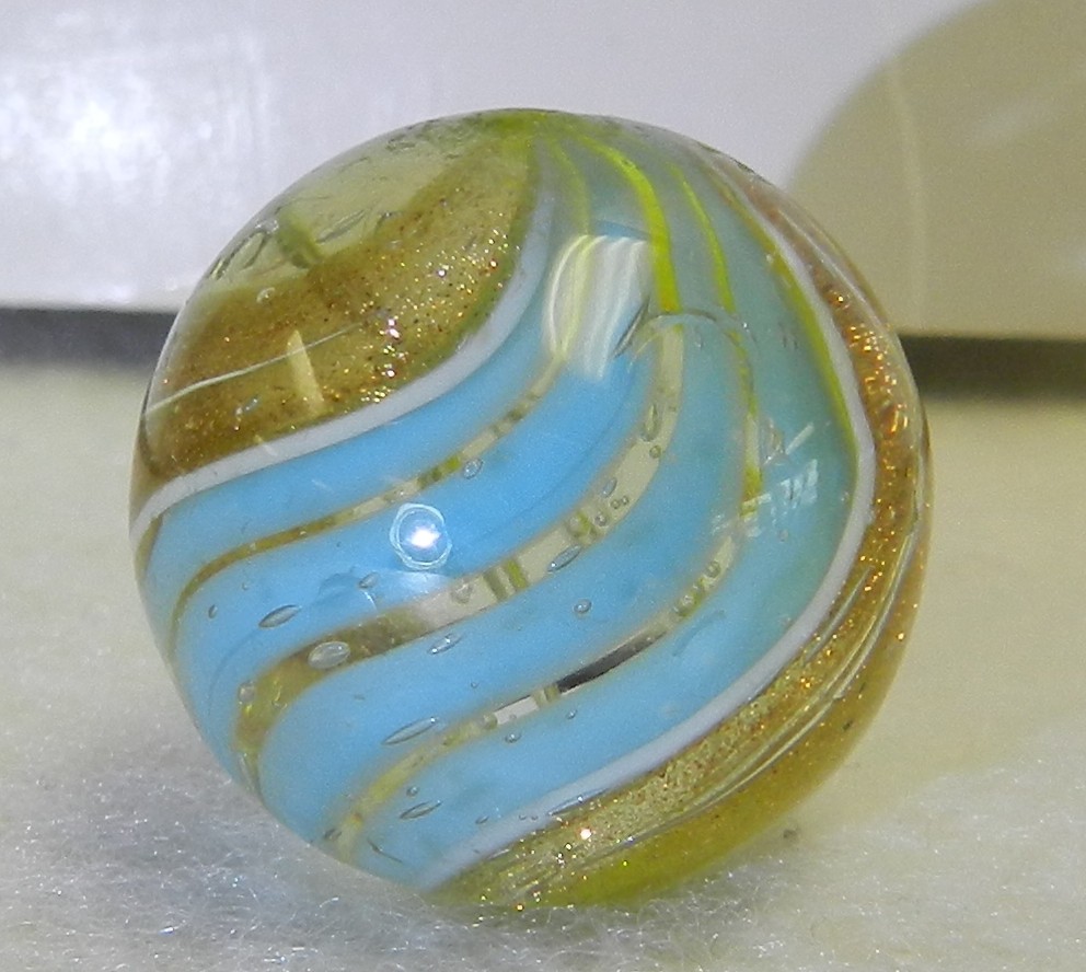 #19833m Bigger .85 Inches Vintage German Handmade 2 Color Ribbon Lutz Marble