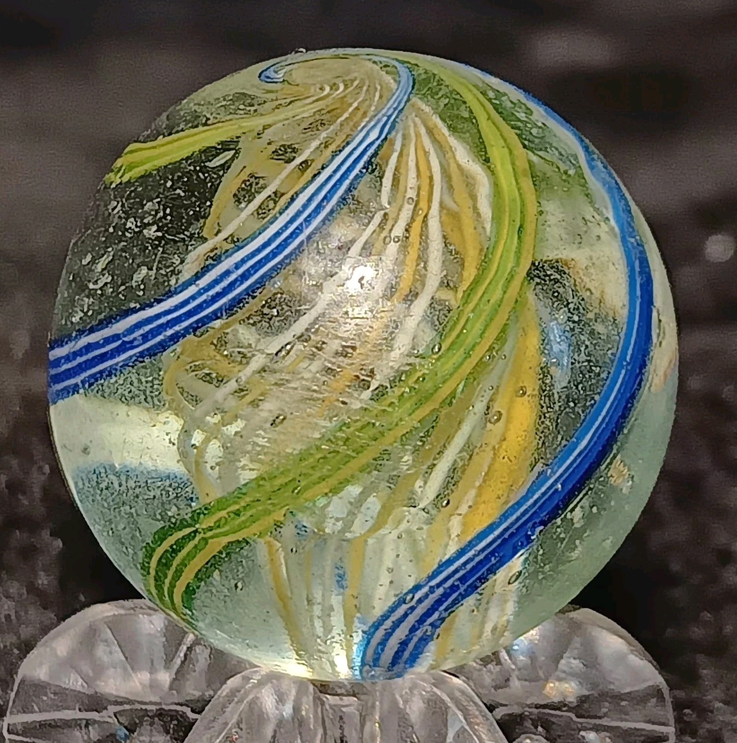 Antique German Handmade Latticinio Core Swirl Marble. W-AV. .90″ Nm+. Rare & Htf