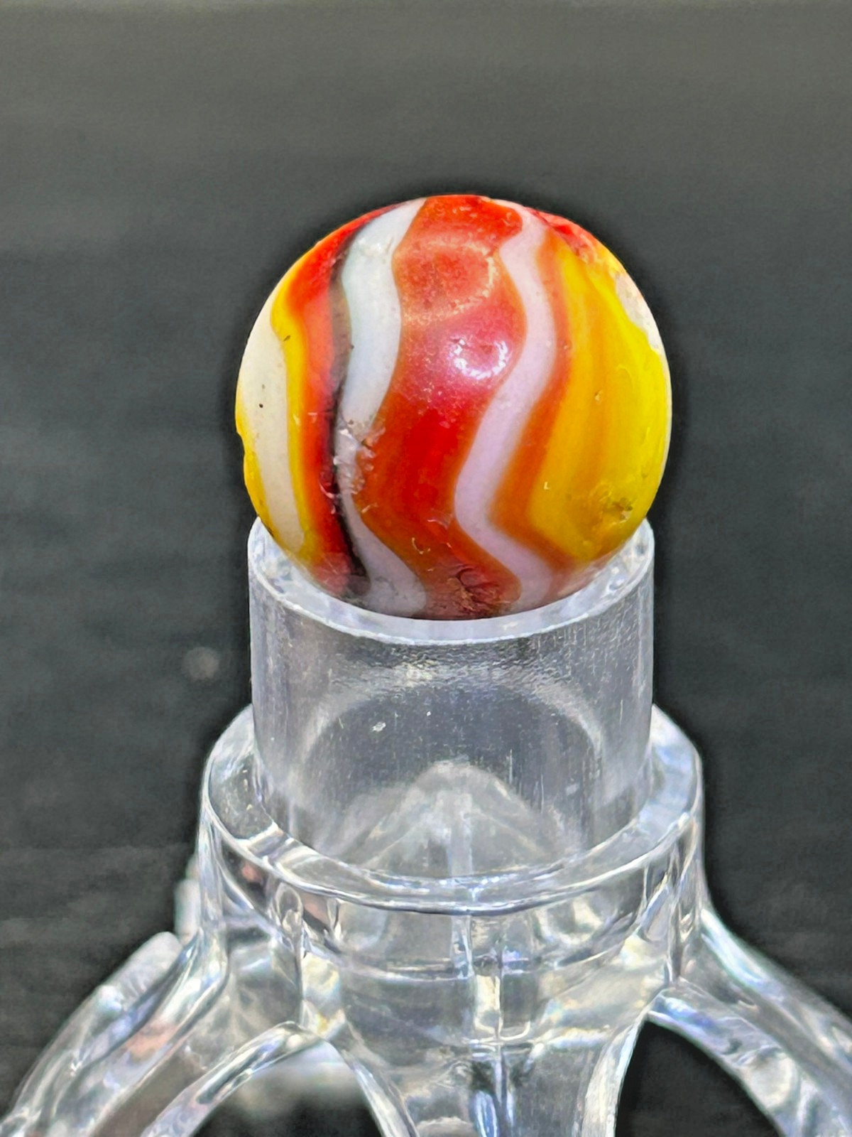Vintage Peltier NLR Ketchup & Mustard Marble, Red/Yellow/White, .62″, NM-, #P27