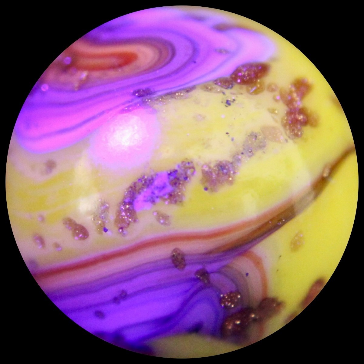 JABO West Virginia Marble Collectors Club Marble: Radioactive Lavender Lutz