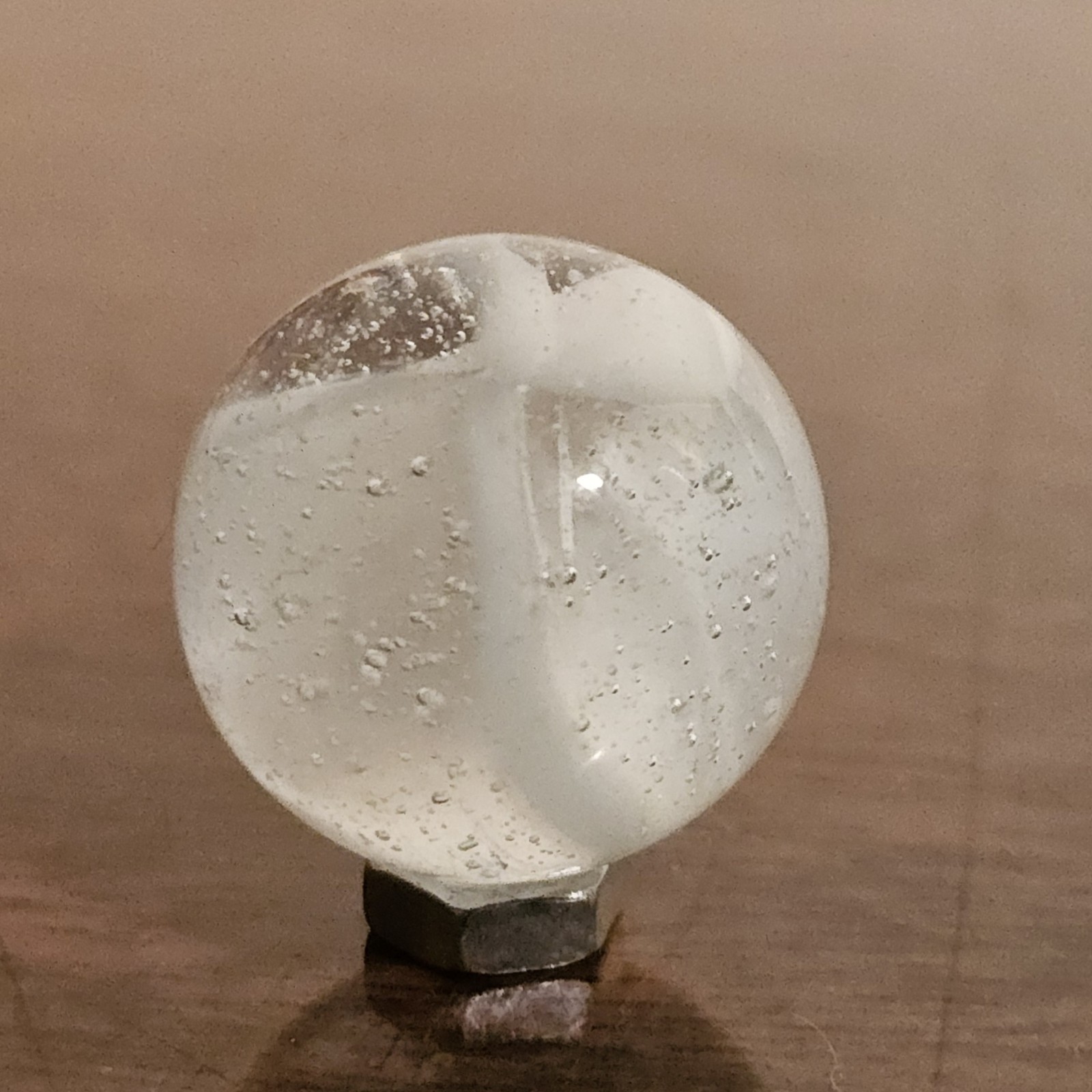 C E Bogard White 4-Lobe Floppy Cats Eye Clear Glass .875 Shooter Marble