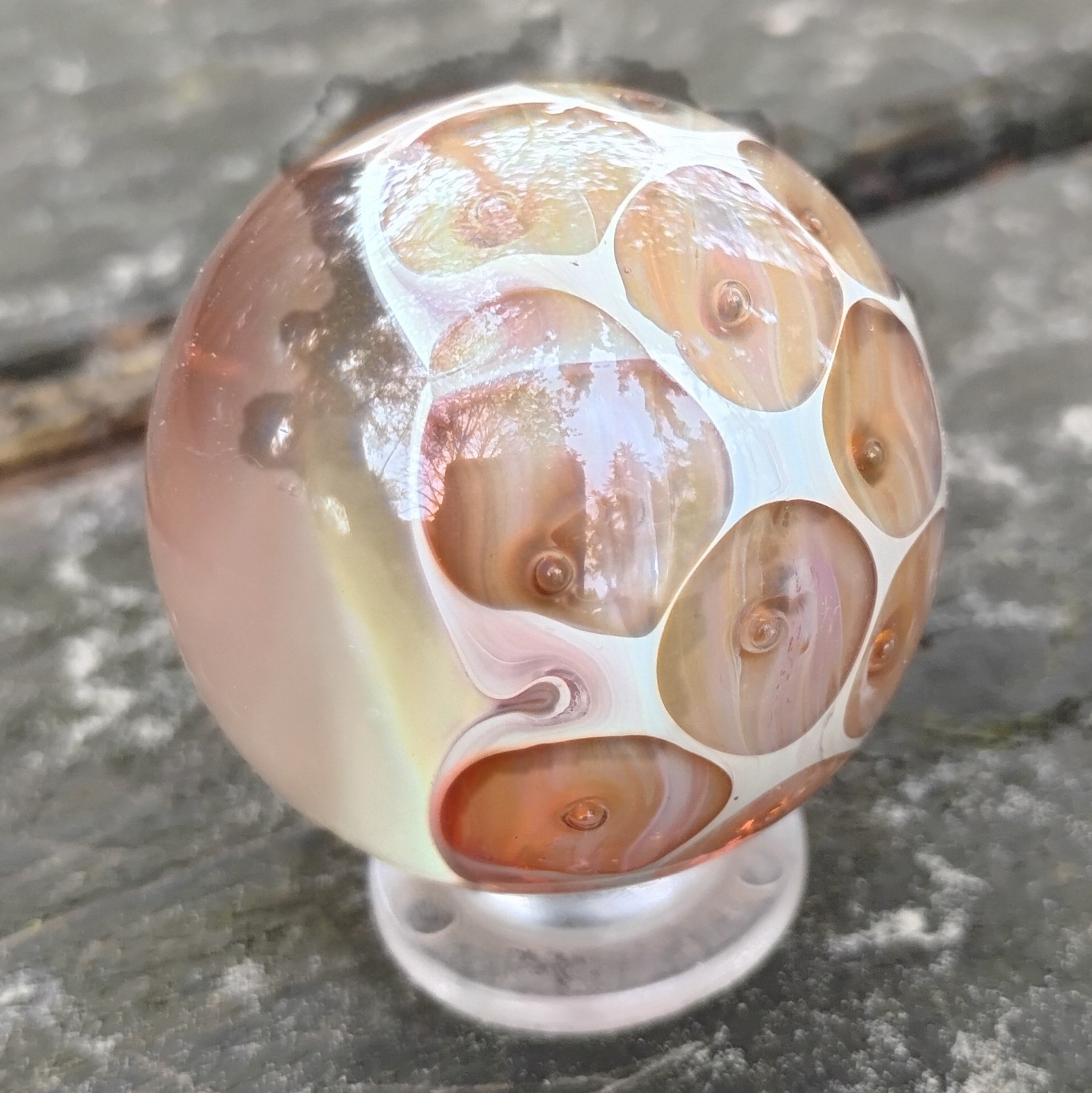 Heady Glass Vortex Opal Honeycomb Marble 2″ Handblown Art