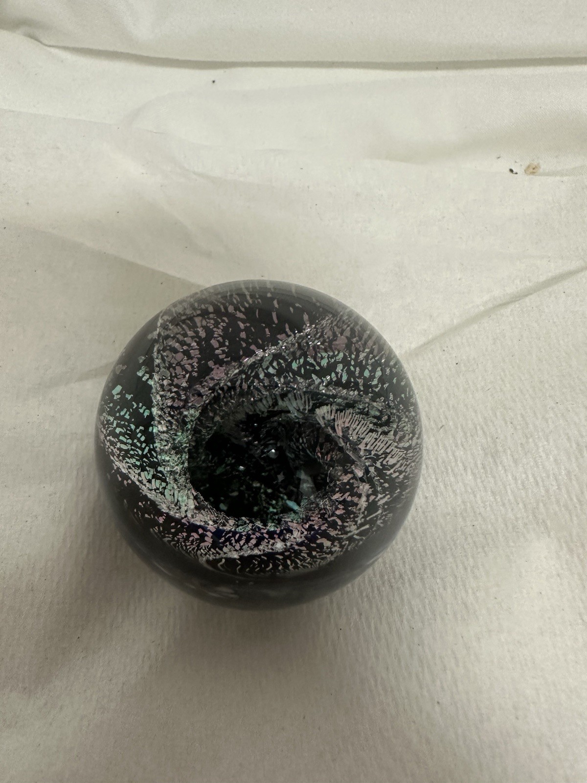 ⁠Kevin O’Grady Art Glass Vortex Marble Paperweight Dichroic Galaxy Signed⁠ 1.75”