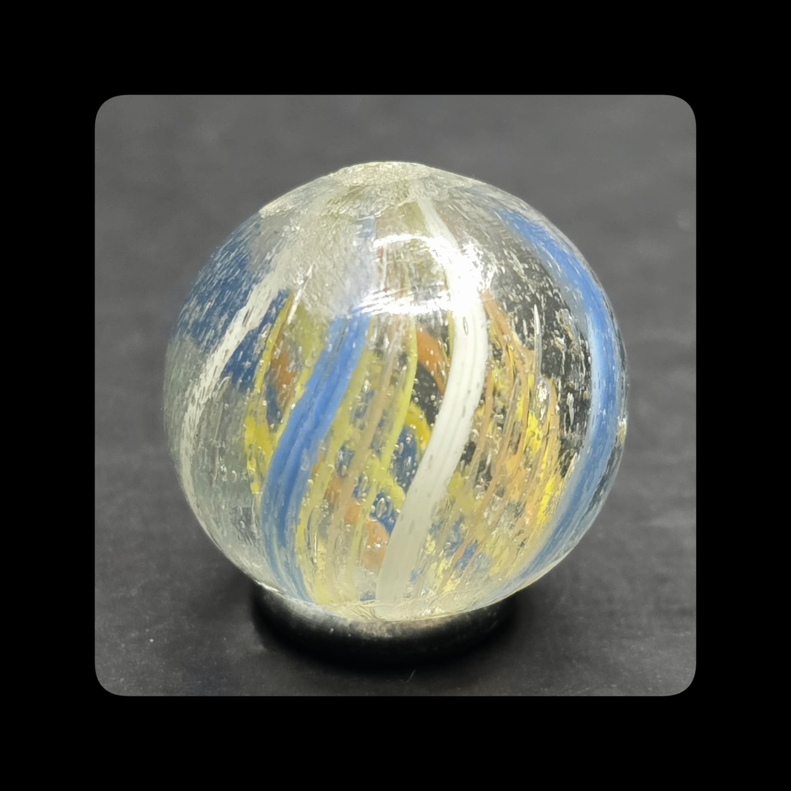 ~Mic’sMibs~3/4″ Rare Salmon & Yellow Bi colour Latticino Swirl Shooter Mint 9.6