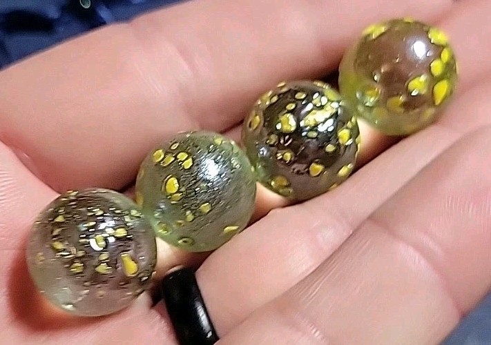 4 Yellow Confetti Speckled Glass Marbles