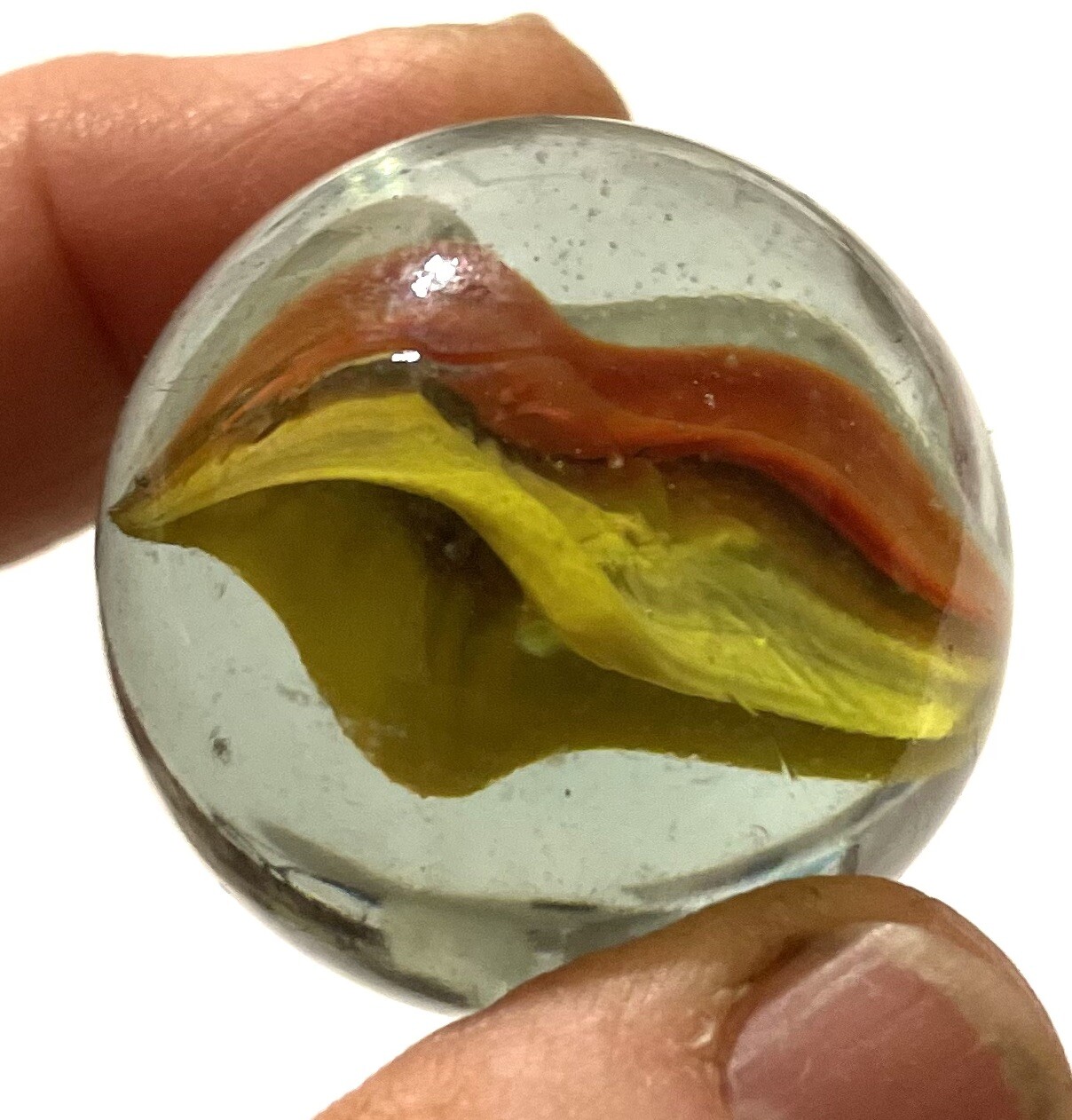 Large Six Vein Three Color Cat’s Eye Marble. Vintage Machine Made 34mm 1-3/8″