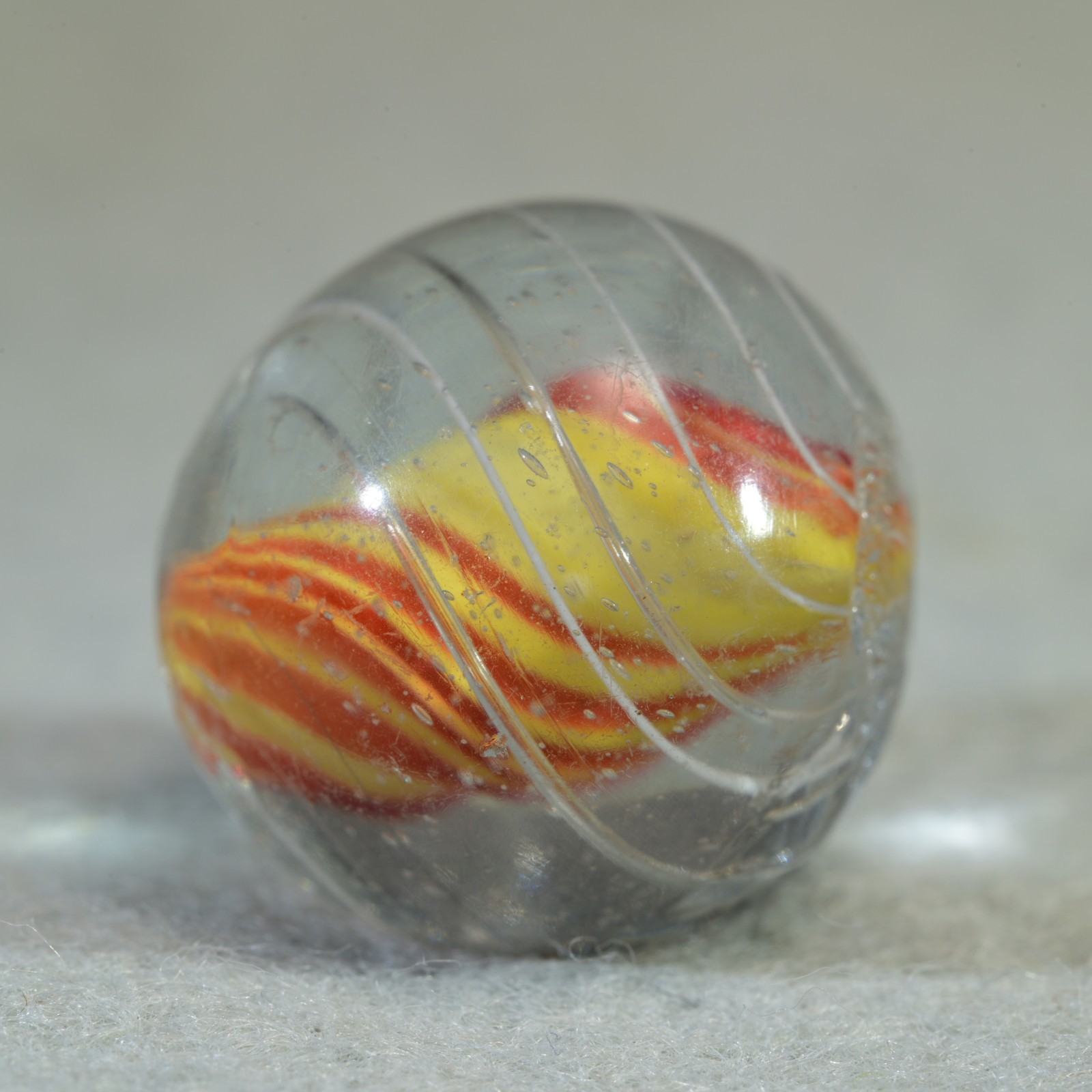 Early Caged Red & Lemon Solid Core German Handmade Antique Marble 18.8mm 23/32”