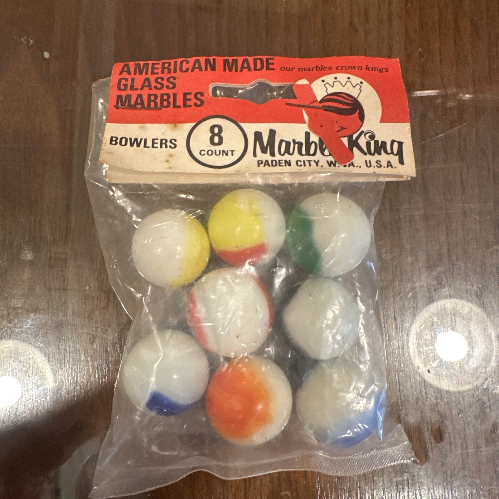 New Old Stock MARBLE King BOWLERS 8 MARBLES IN ORIGINAL PACK, 7/8 inch T39