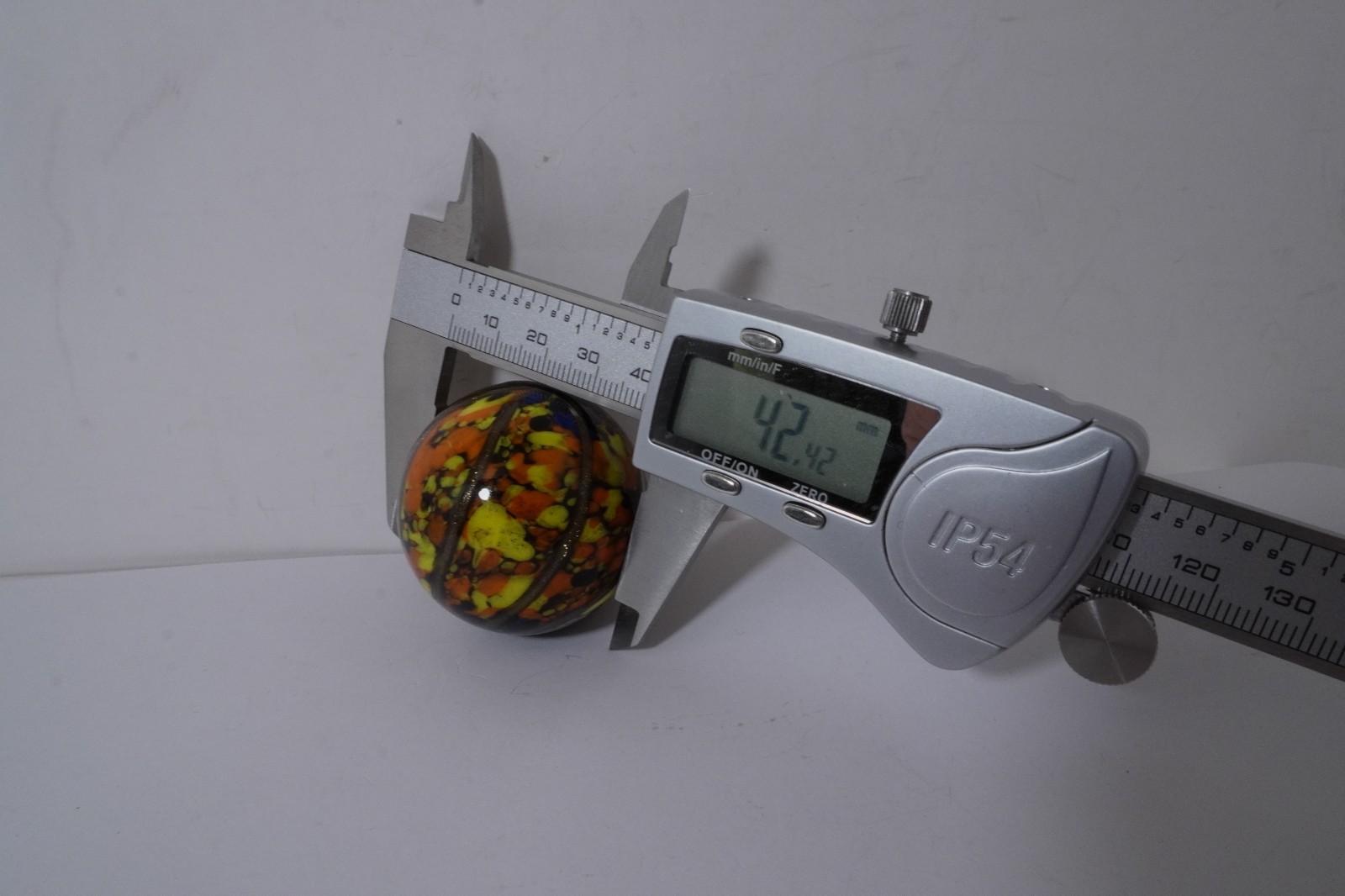 A Lovely New Rainbow Colored Handmade Guinea Glass Marble 42 MM = 1-5/8″ Dia.
