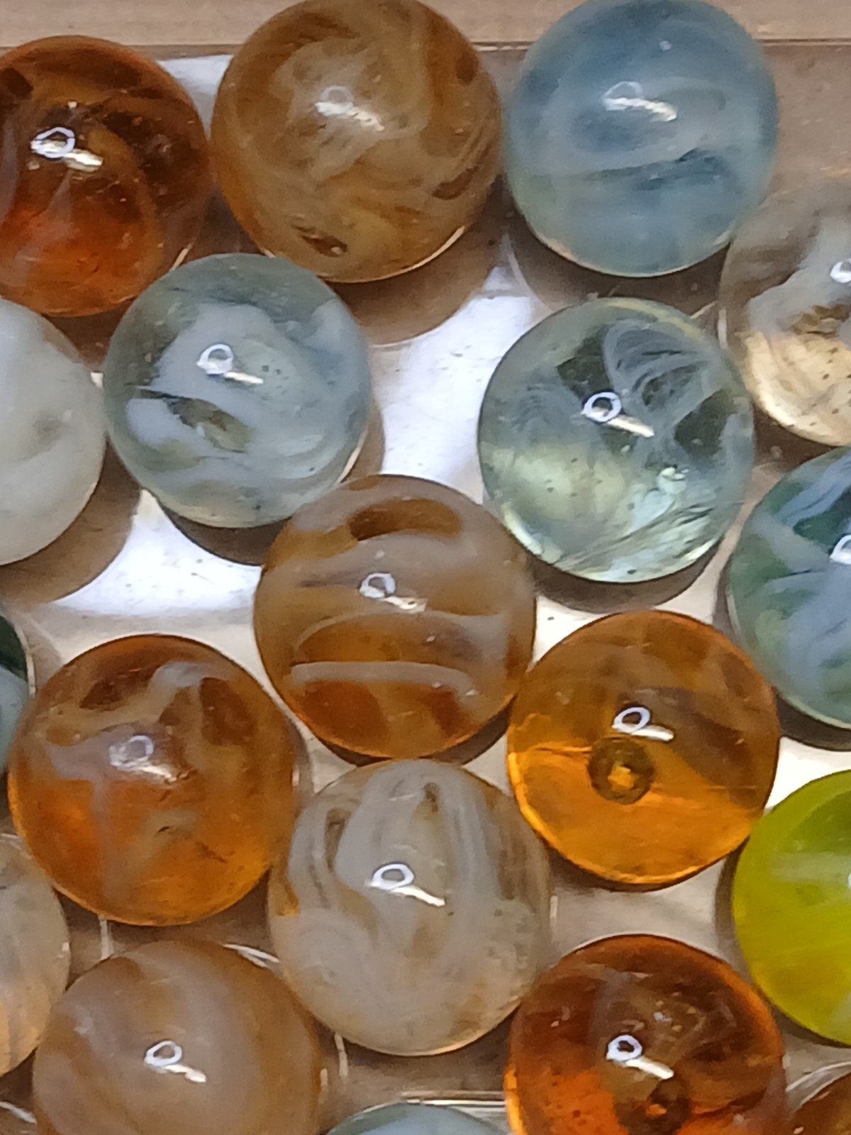 45 Veiligglas Vintage Wirepull Marbles Mixed Vivid Colours & Crazy Styles 1950s