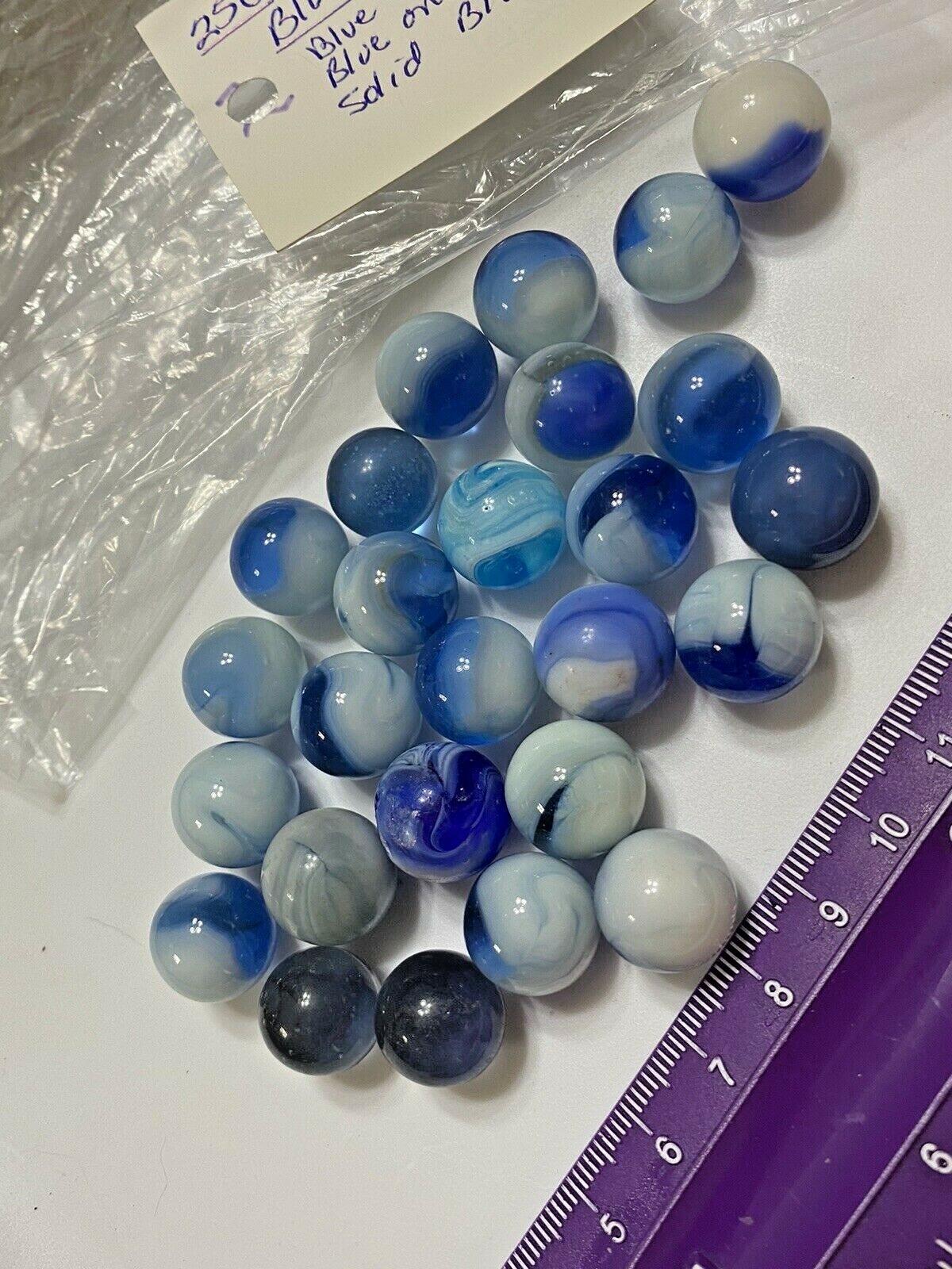 Marbles 25 ANTIQUE / VINTAGE BLUE White Swirl Glass Marbles Estate #2
