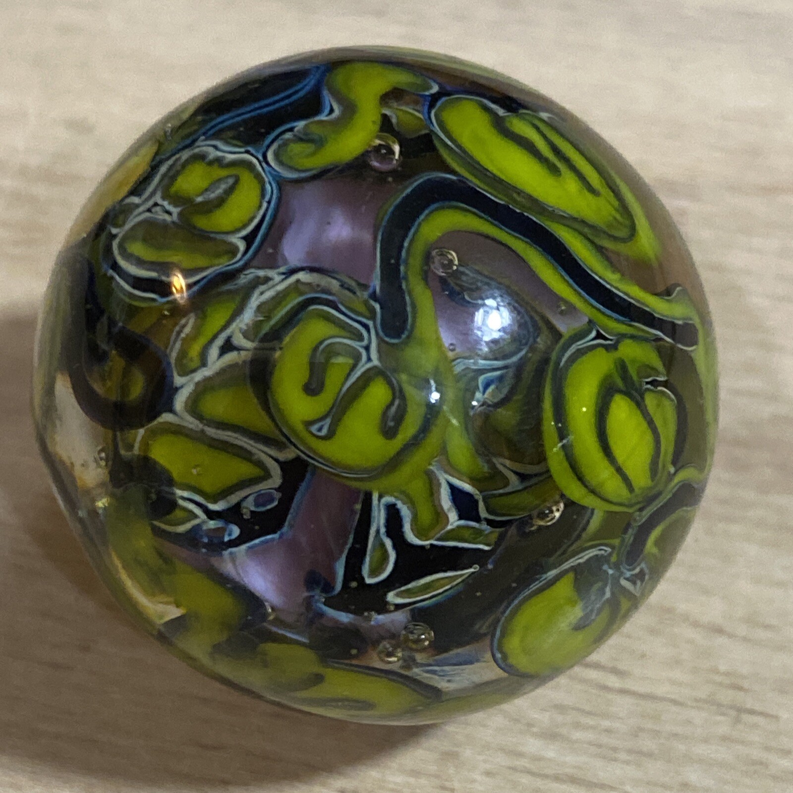 handmade Floral 1.53” glass marble With Massive Stringer W/ Leaves Etc