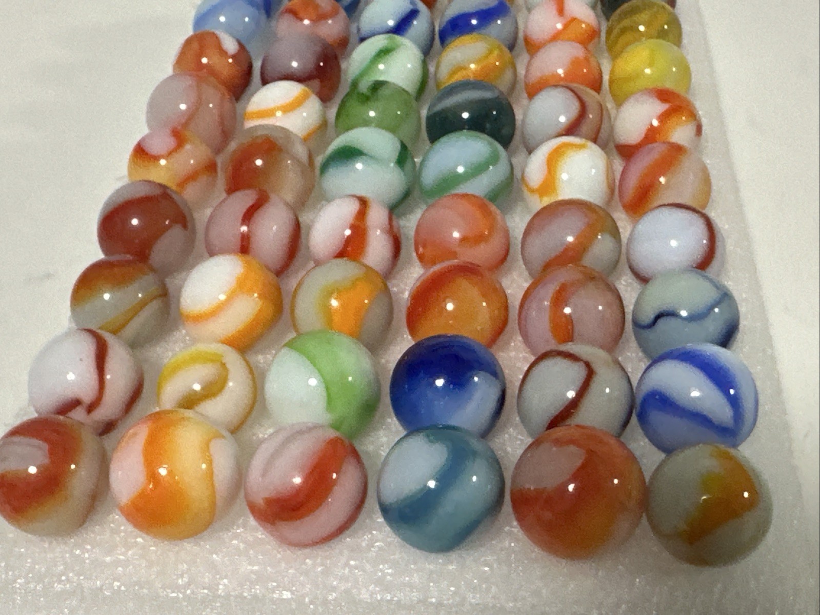 419 Mixed Lot Of 60 Vintage Peltier Rainbo Marbles!