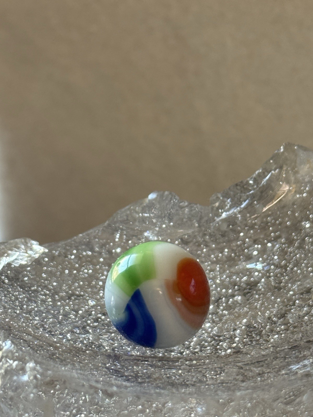 Vintage Large 16mm Multicolor Ribbon Swirl Marble Red Blue Green White Glass