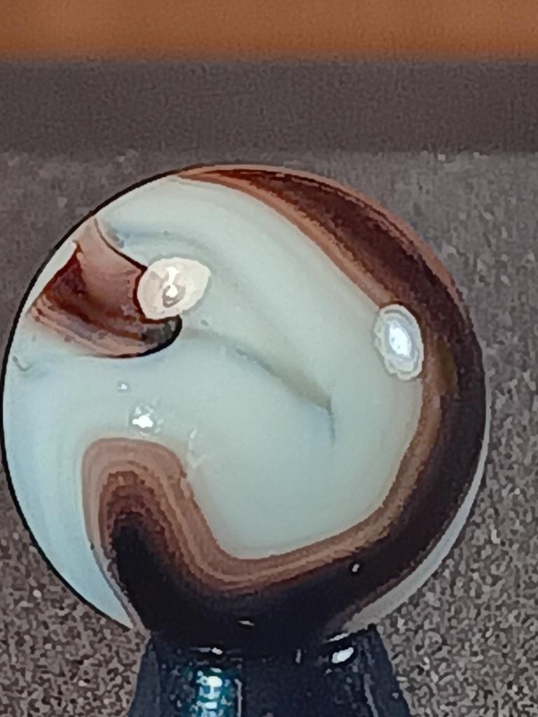 5/8″ Akro Alley Root Beer Browns Ice White Swirl on Clear NM Serious Marble B76