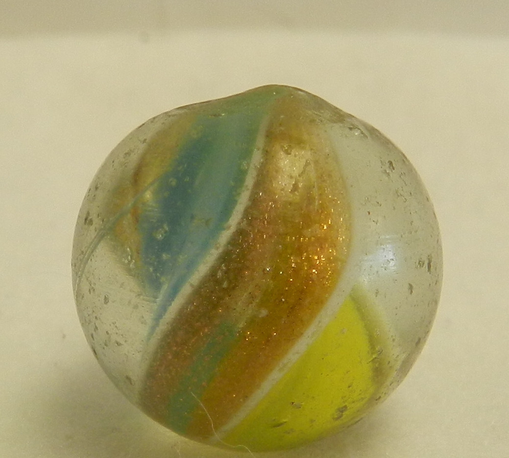 #17681m Vintage German Handmade 2 Color Ribbon Lutz Marble .68 Inches