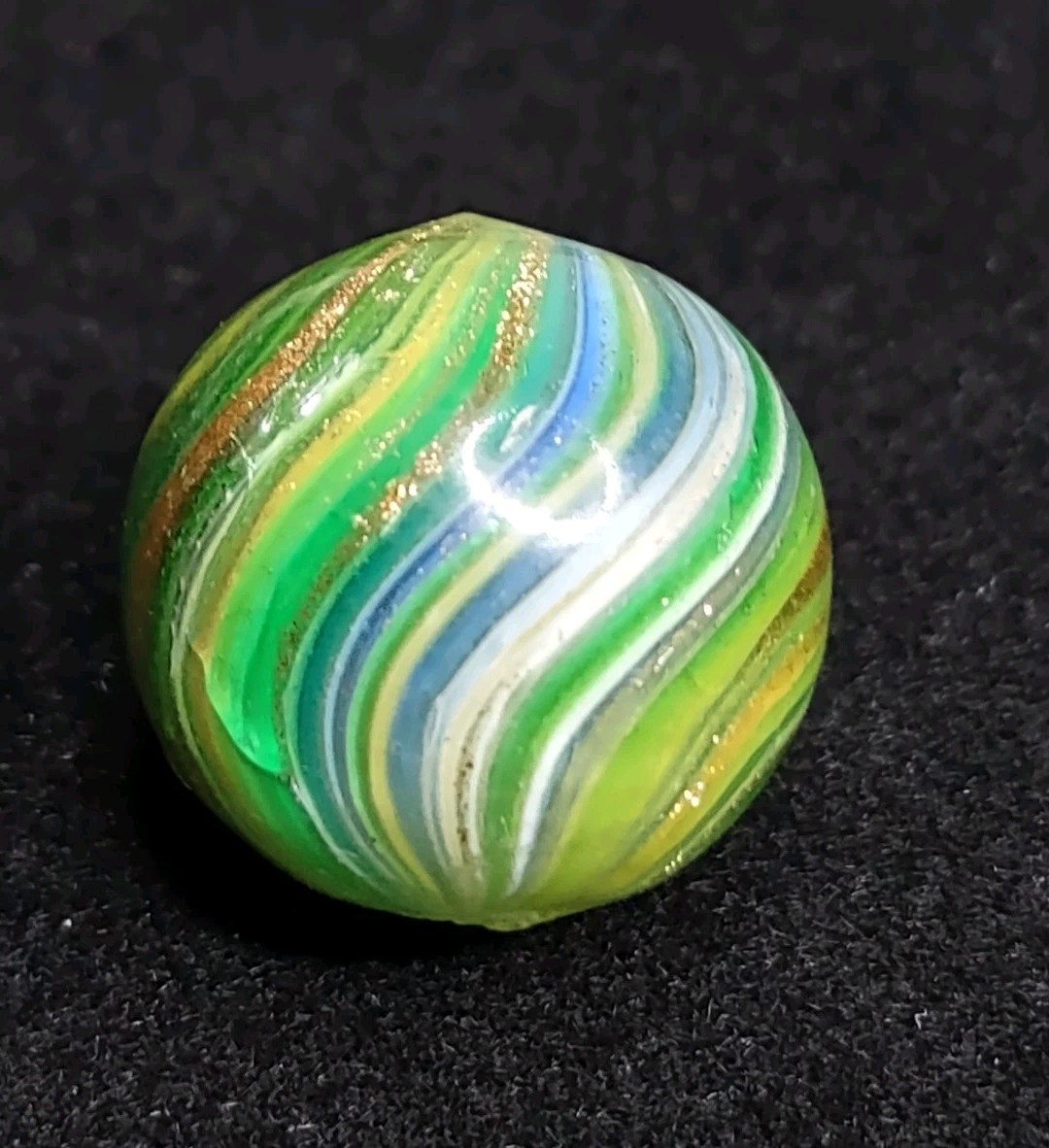 HTF ✨ .65″ GOLD LUTZ Onionskin Swirl Handmade Antique Glass Toy German Marble