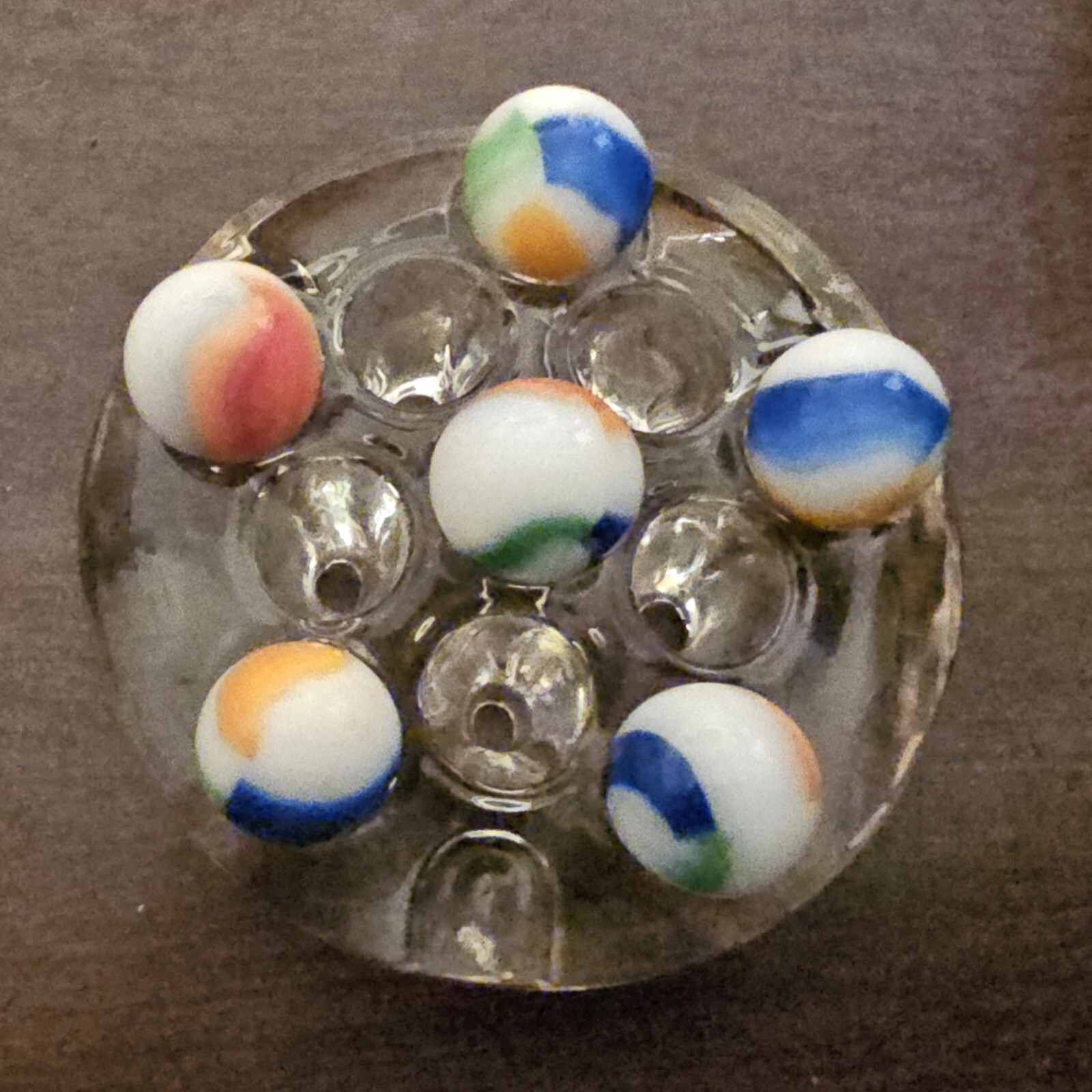 Vintage Marble King Rainbo Wh, Bl, Grn, Ylw/Org 0.625″ Glass Marbles Set of 6