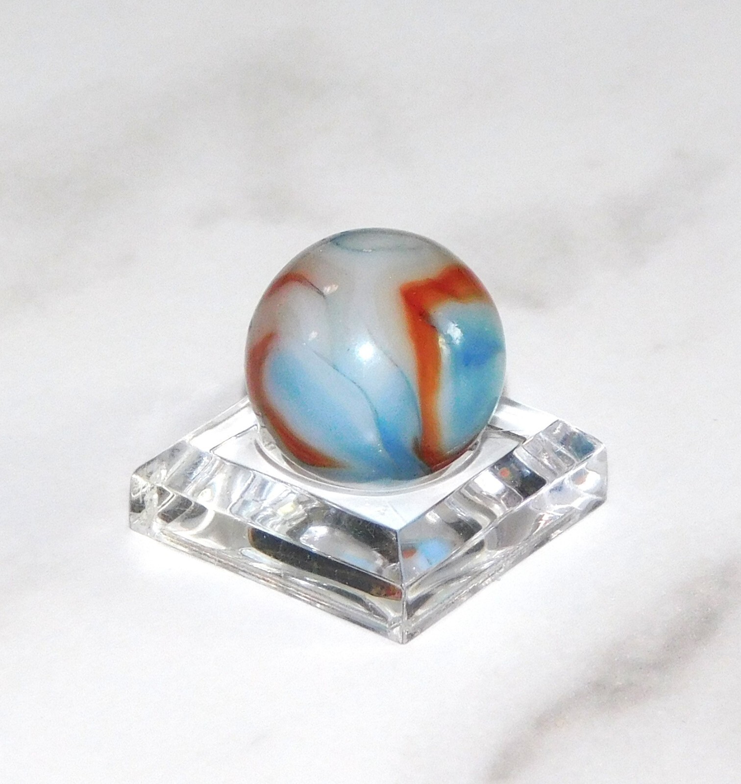 Vintage Marble Light Blue Orange White Swirl Opaque Peltier Akro 0.66″ #0-135