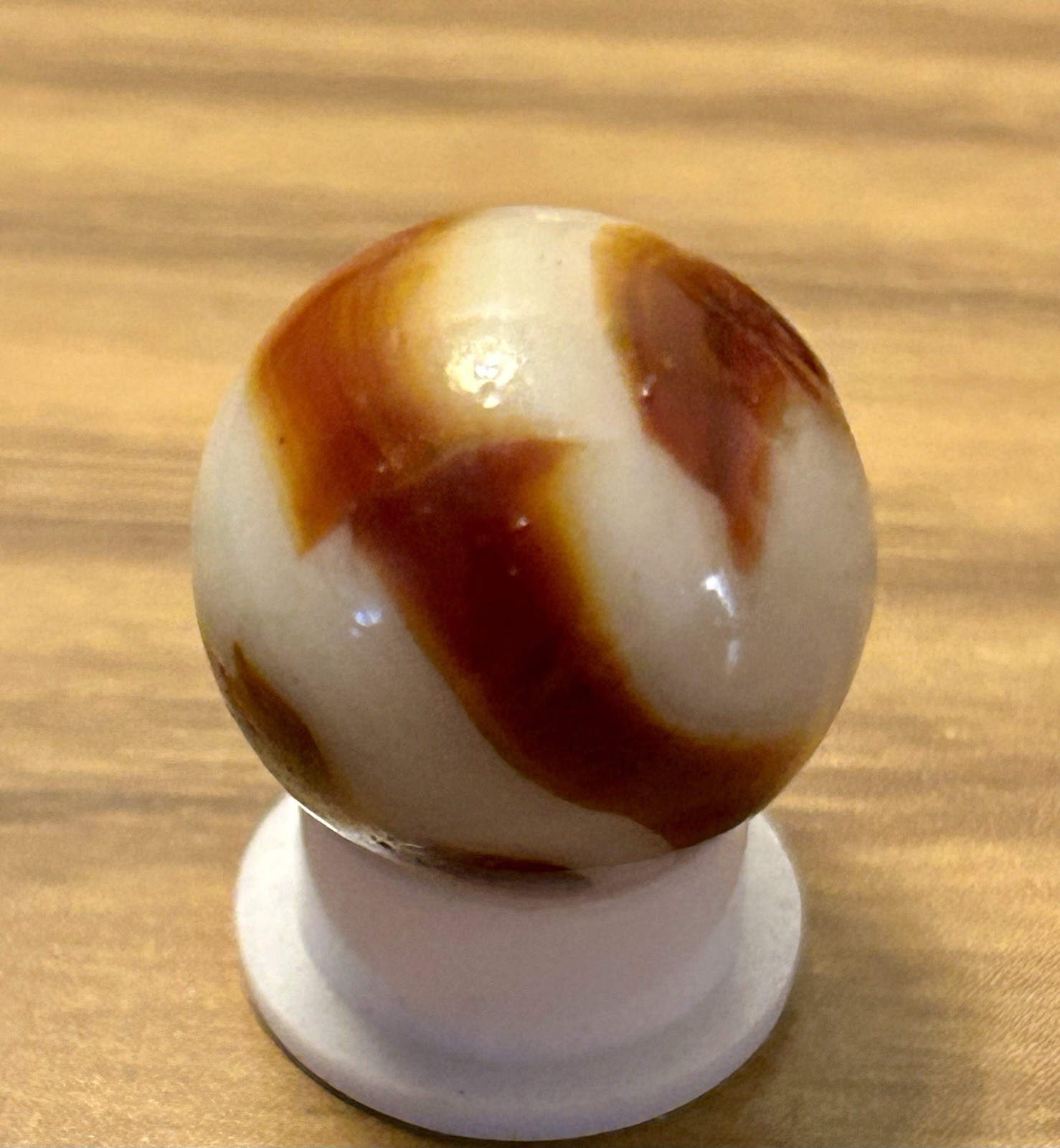 Vintage Peltier Glass 0.66” Marble Burnt Zebra Ribbon Swirl? NM