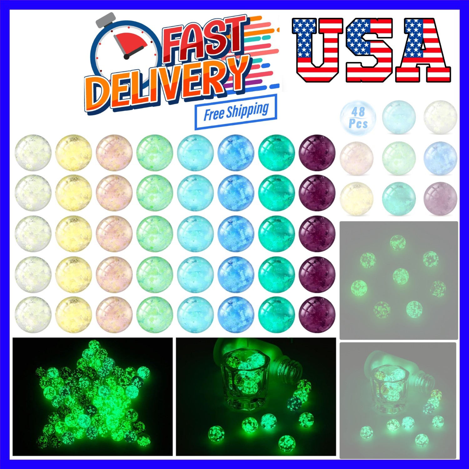 48 Pieces Marbles Glow in The Dark for Kids Mixed Colors Luminous Glass Marbl…