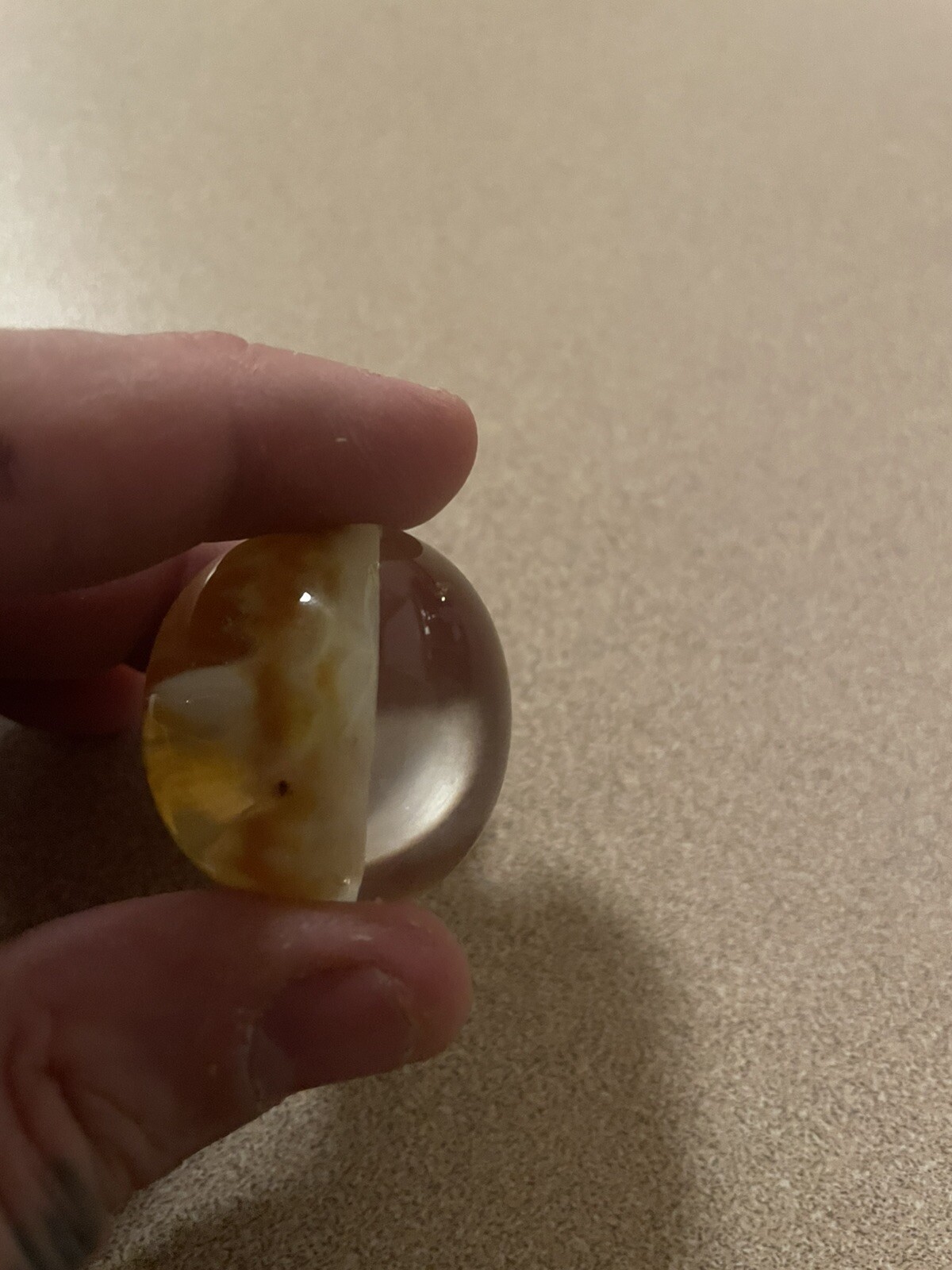 1 1/2 “ Tall Glass Marble , Two Tiny Chips On The Bottom Read Desc