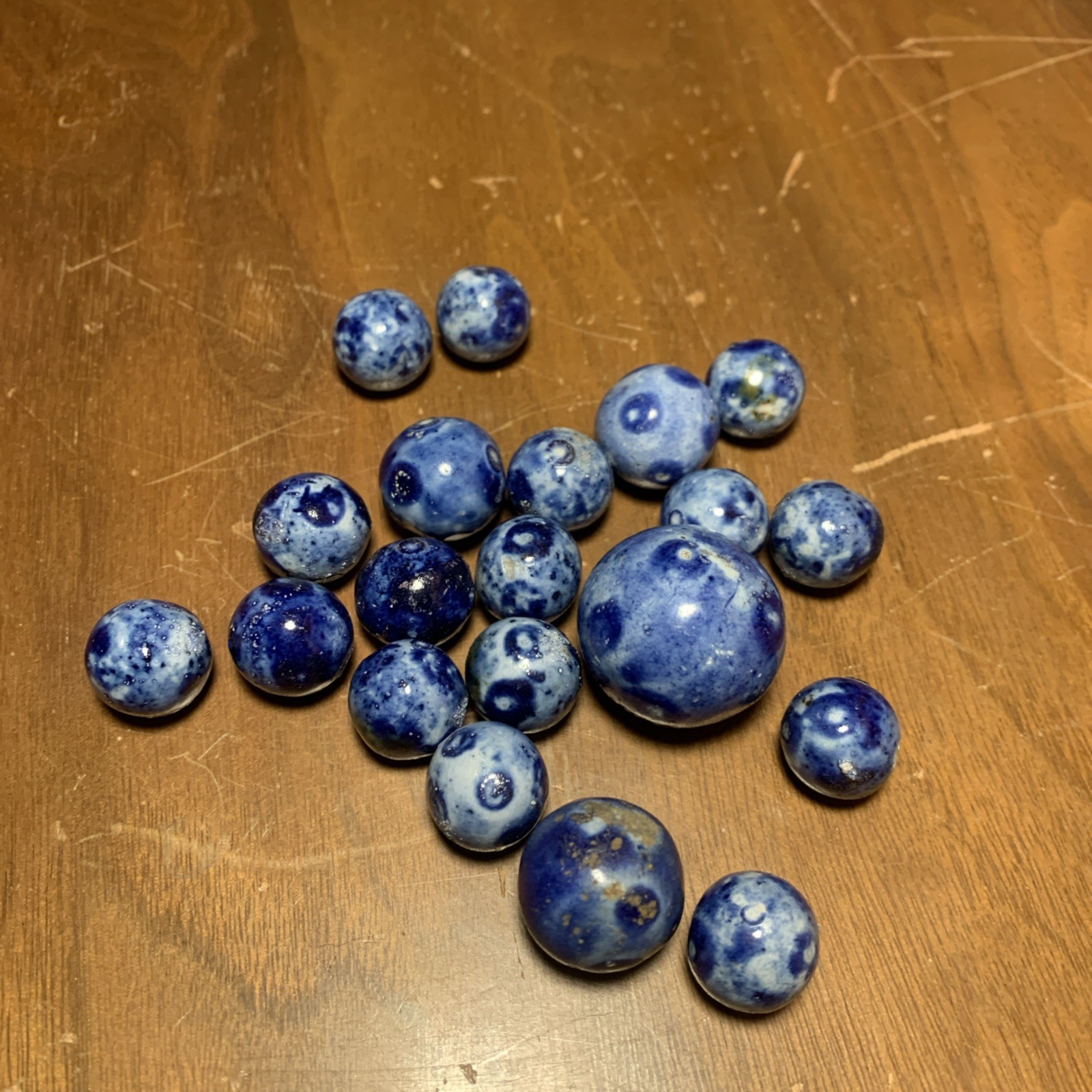 Lot Of 20 Bennington Blue Marbles Vintage Various Sizes