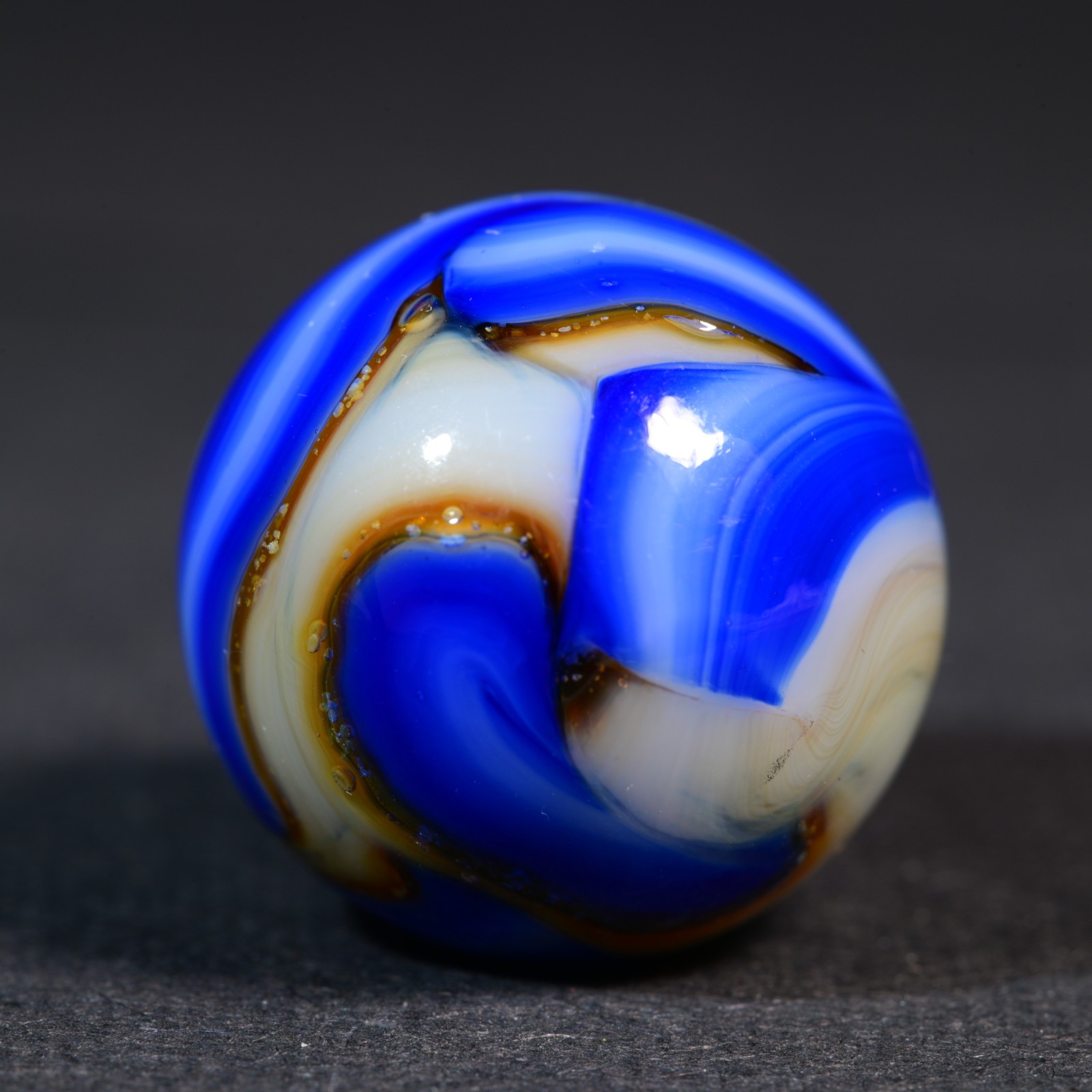 Veiligglas Opaque Vintage Marble 1960’s Crystal Orange & Cobalt 16.1mm 5/8”