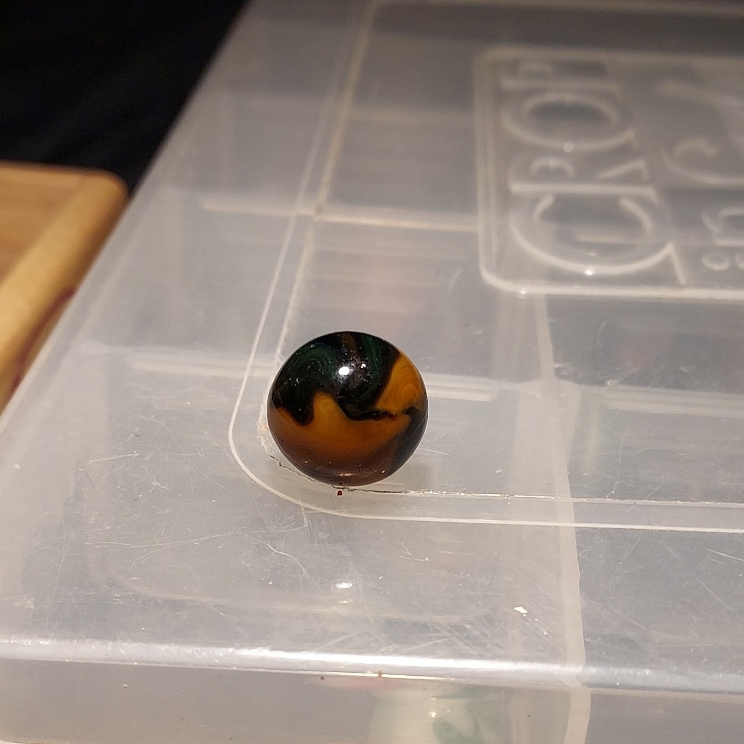 Green & Orange Swirl Glass Toy Marble – Single, Swirl Style Pattern Design