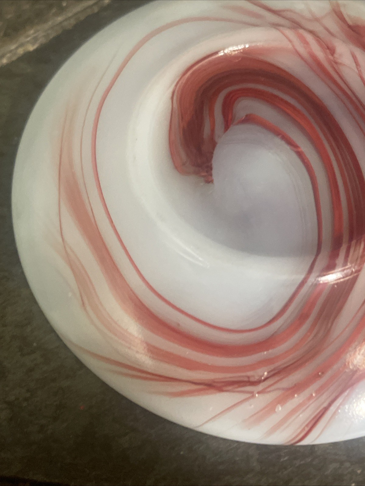 Vintage 1940’s Akro Agate Children’s Round Saucer 3.25” Oxblood White Red