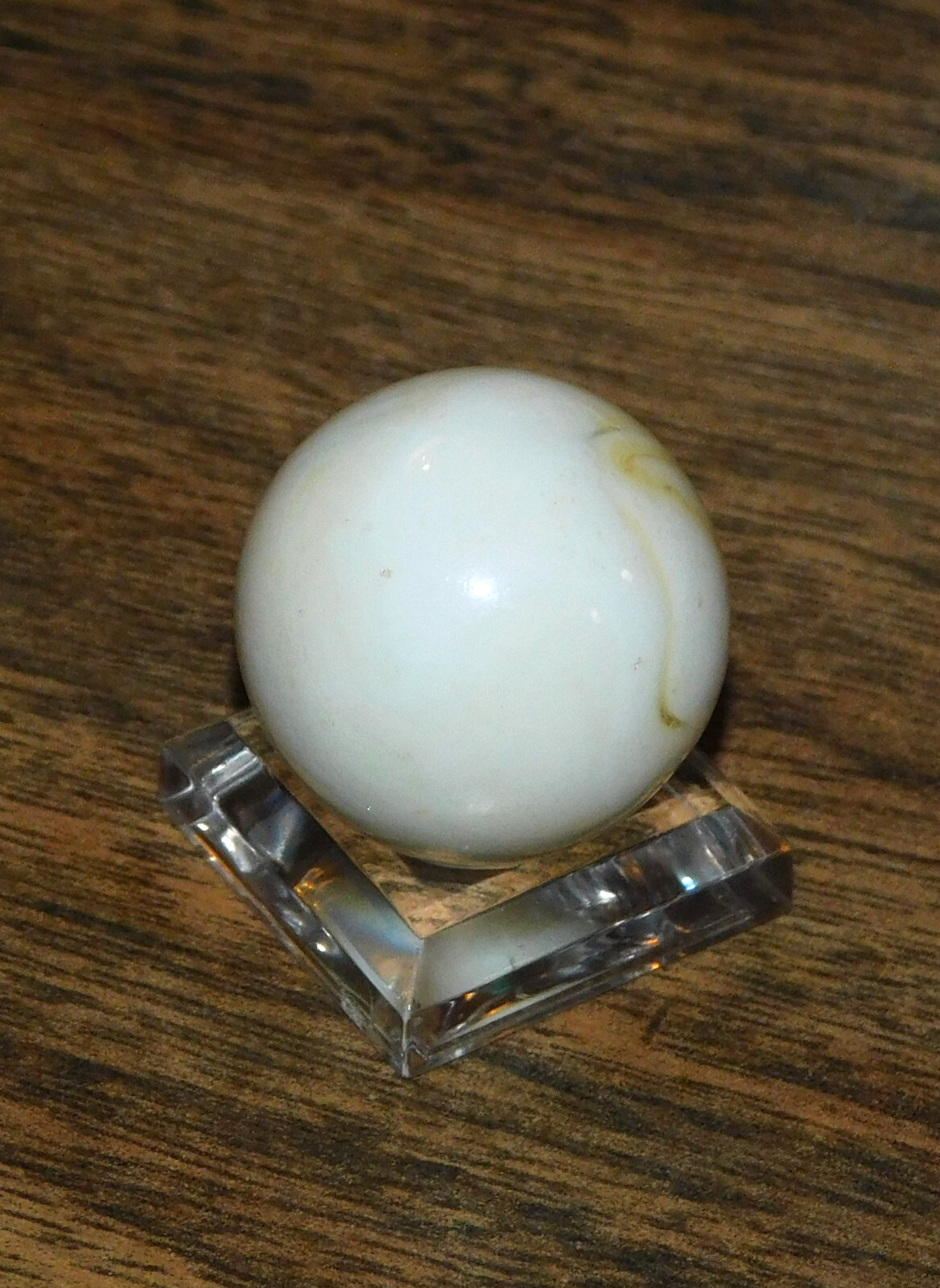 Vintage Glass Marble Large Pearlescent Cream Yellow Swirl Shooter 0.94″ #0-129