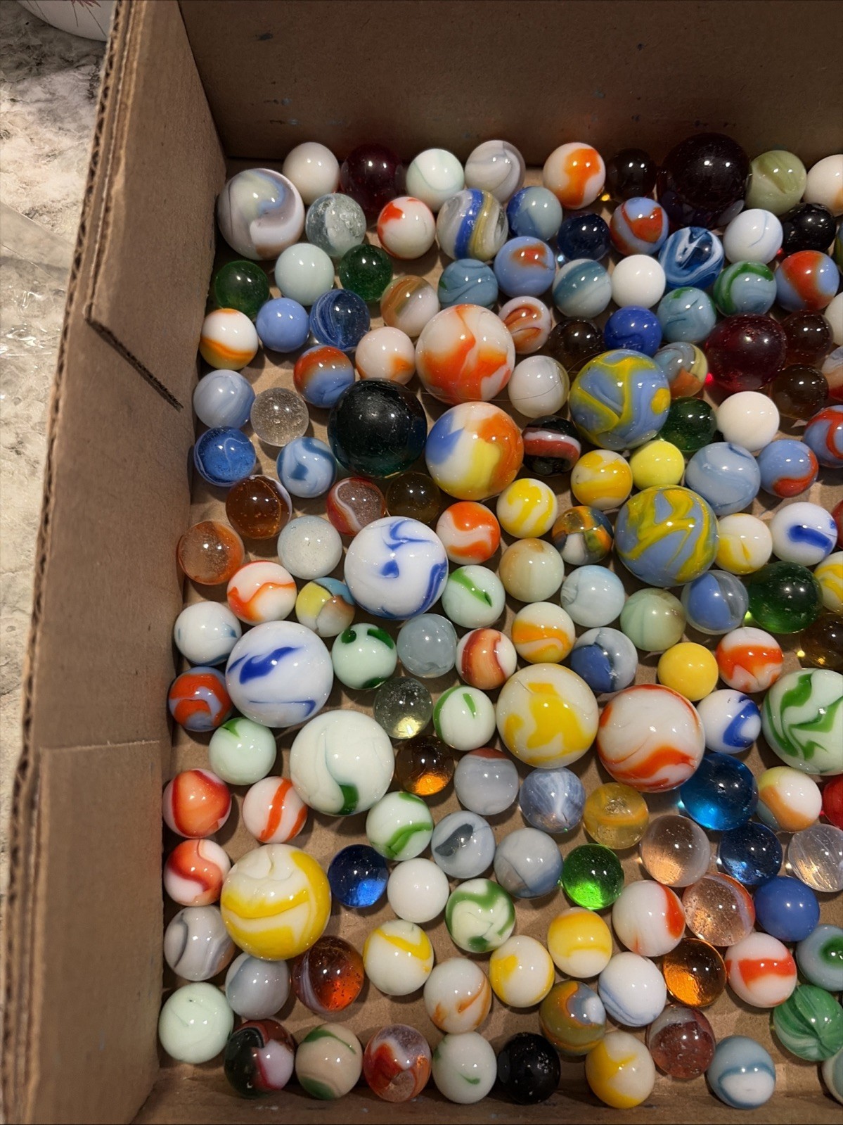 Large Lot Of Vintage Glass Swirl Marbles 200 + With 17 Shooters And Bag
