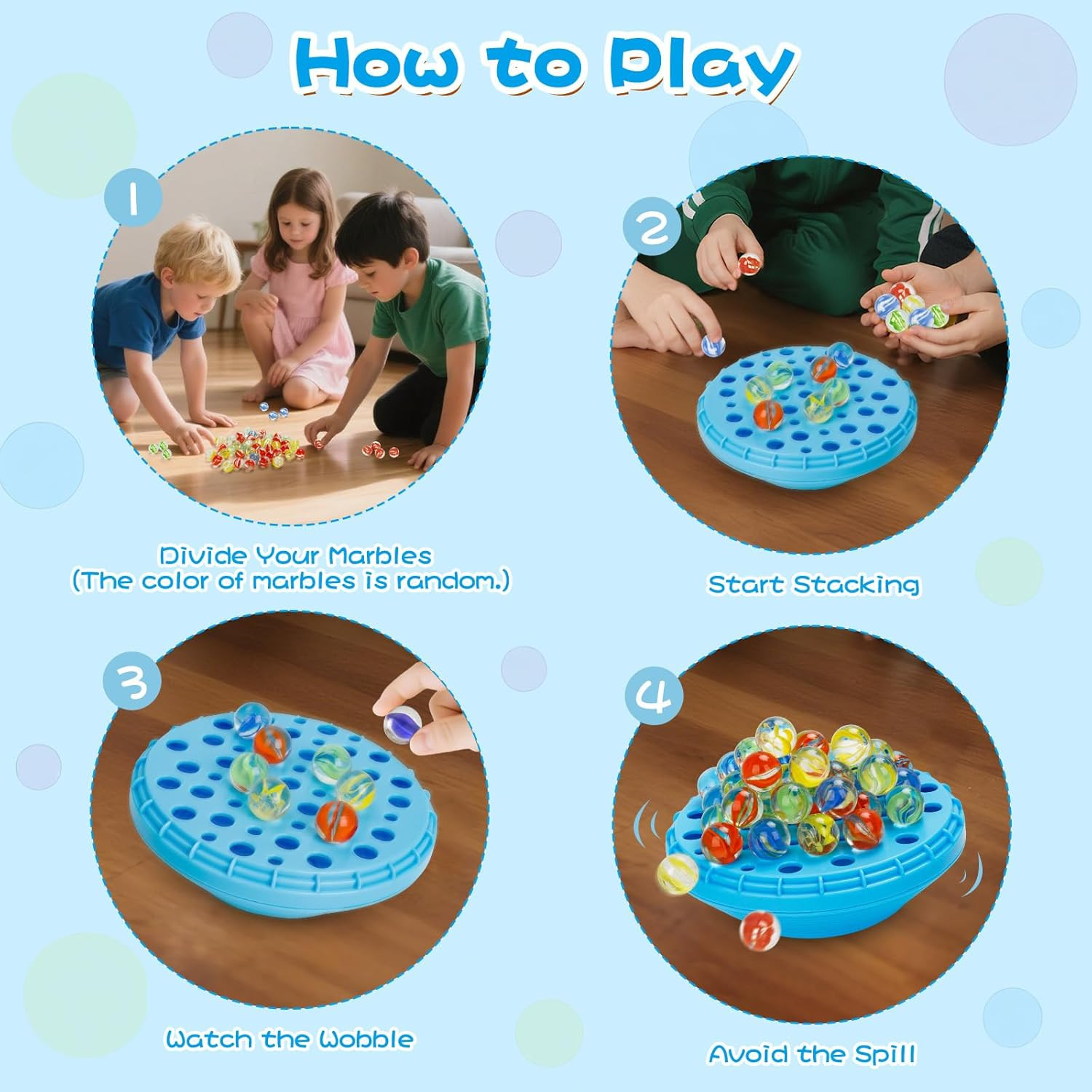 Marble Balance Game – 50 Colorful Marbles with Built-In Storage, Fun Family Chal