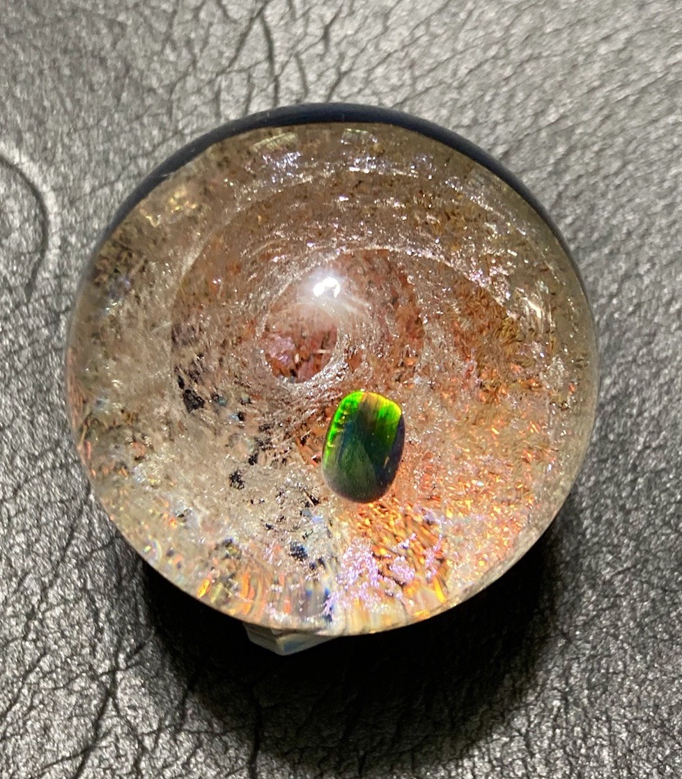 Glass Boro Marble 38mm Black Opal Candy Apple Red Dichro Swirl Hand made Art