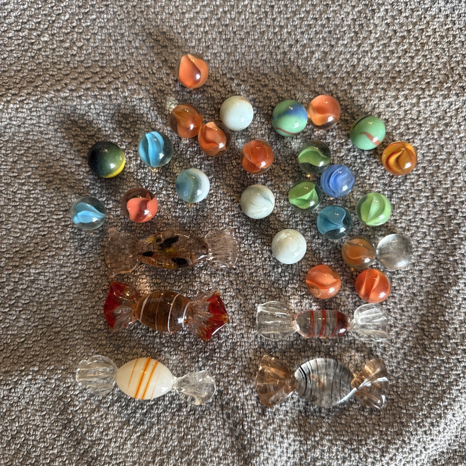 5 Glass Candy Pieces And Marbles