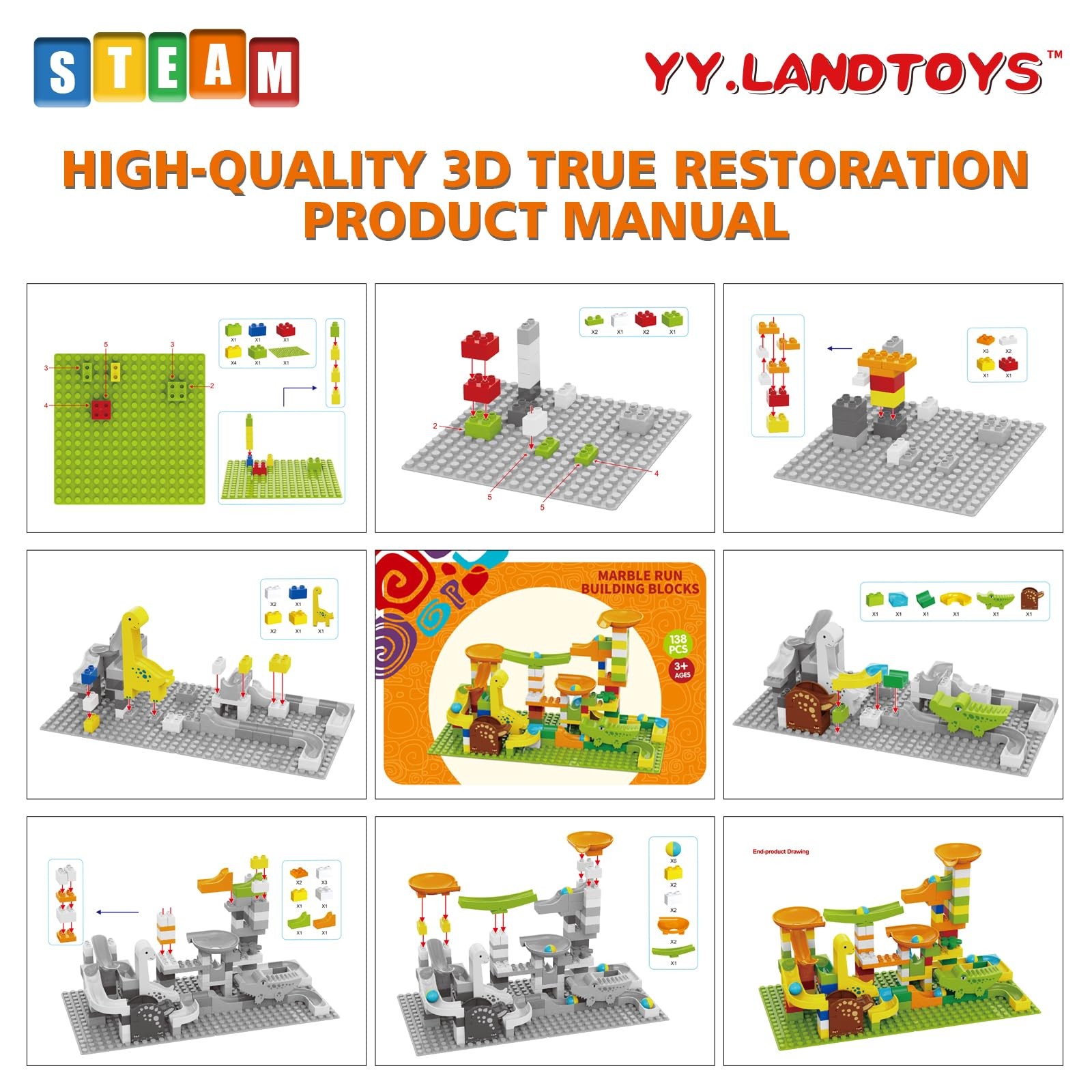 Dinosaur Marble Runs for Kids 4-8 Building Blocks Compatible with LEGO…