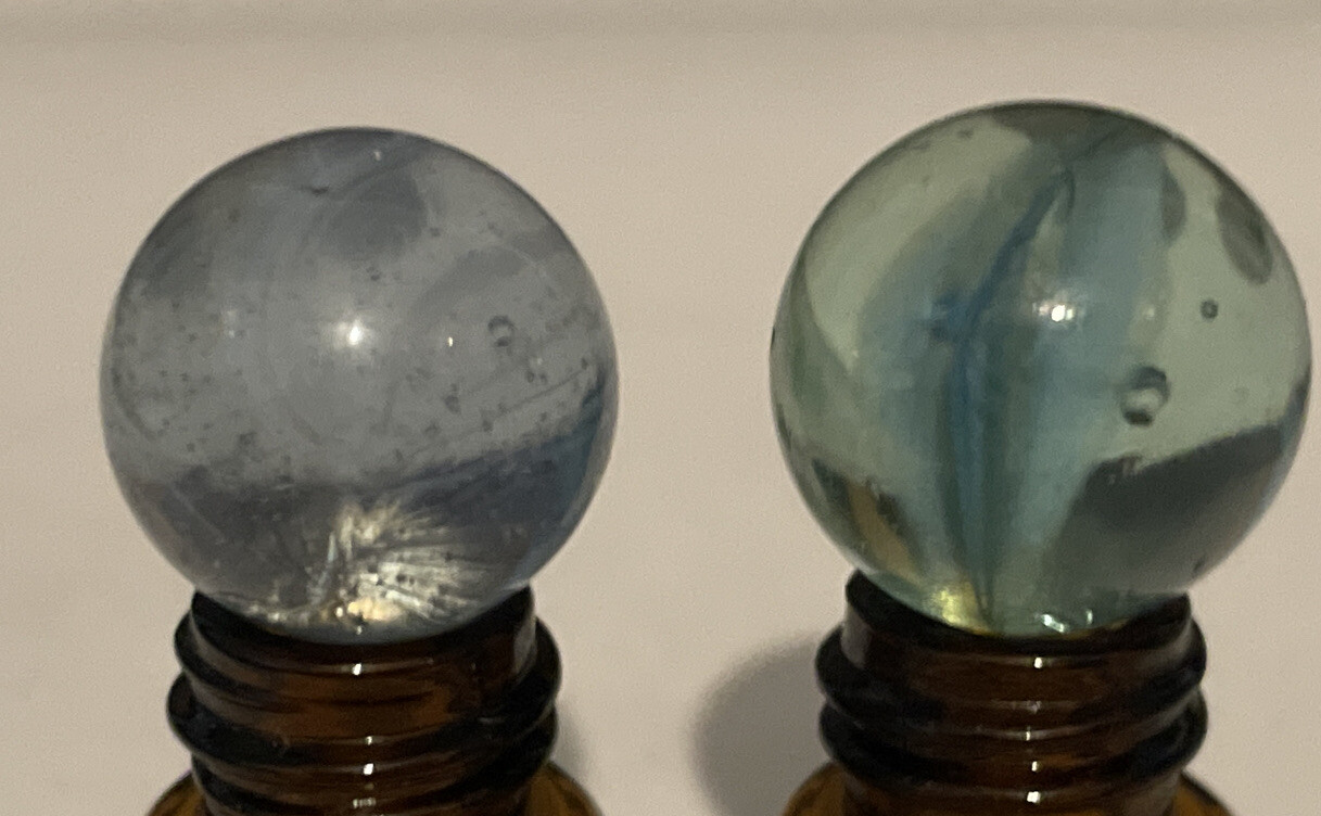 Nice Lot Of Vintage Blue Green White Clear Marbles #13