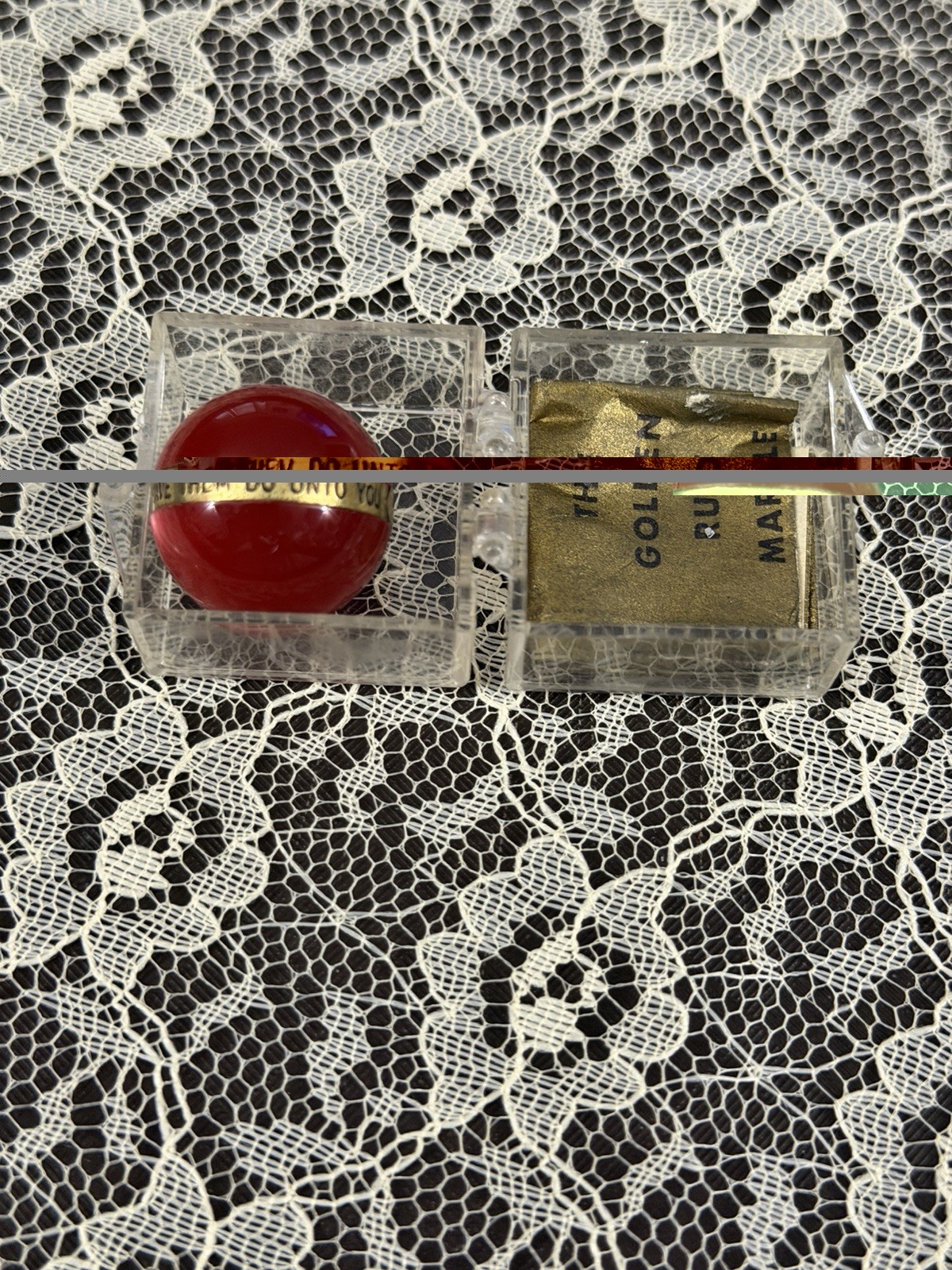 Vintage 1960’s Golden Rule Ruby Red Marble In Original Plastic Case With Paper