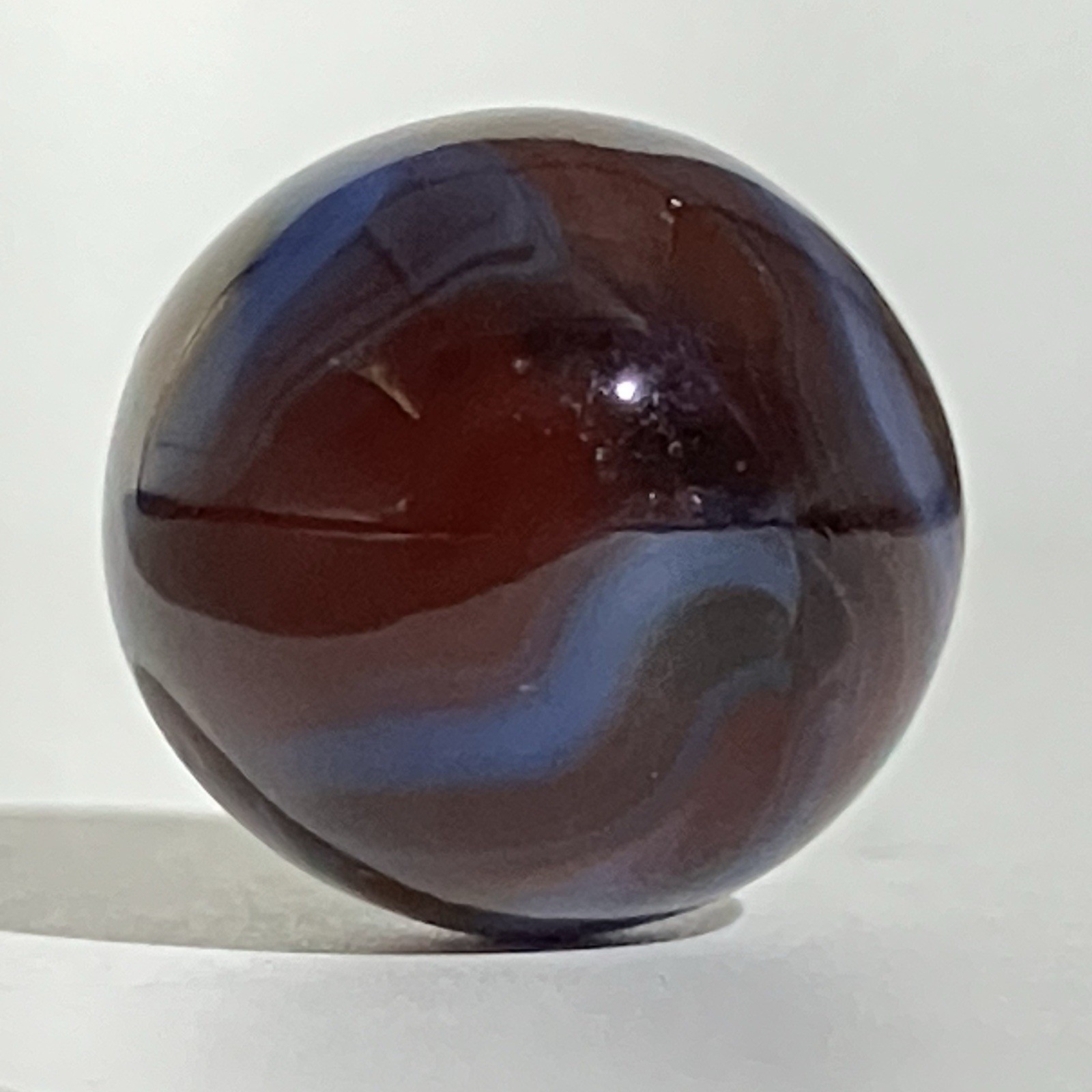 1 – Vtg Glass Marble / Akro Agate / Robin Egg Blue & Root Beer / UV Glow / No 15