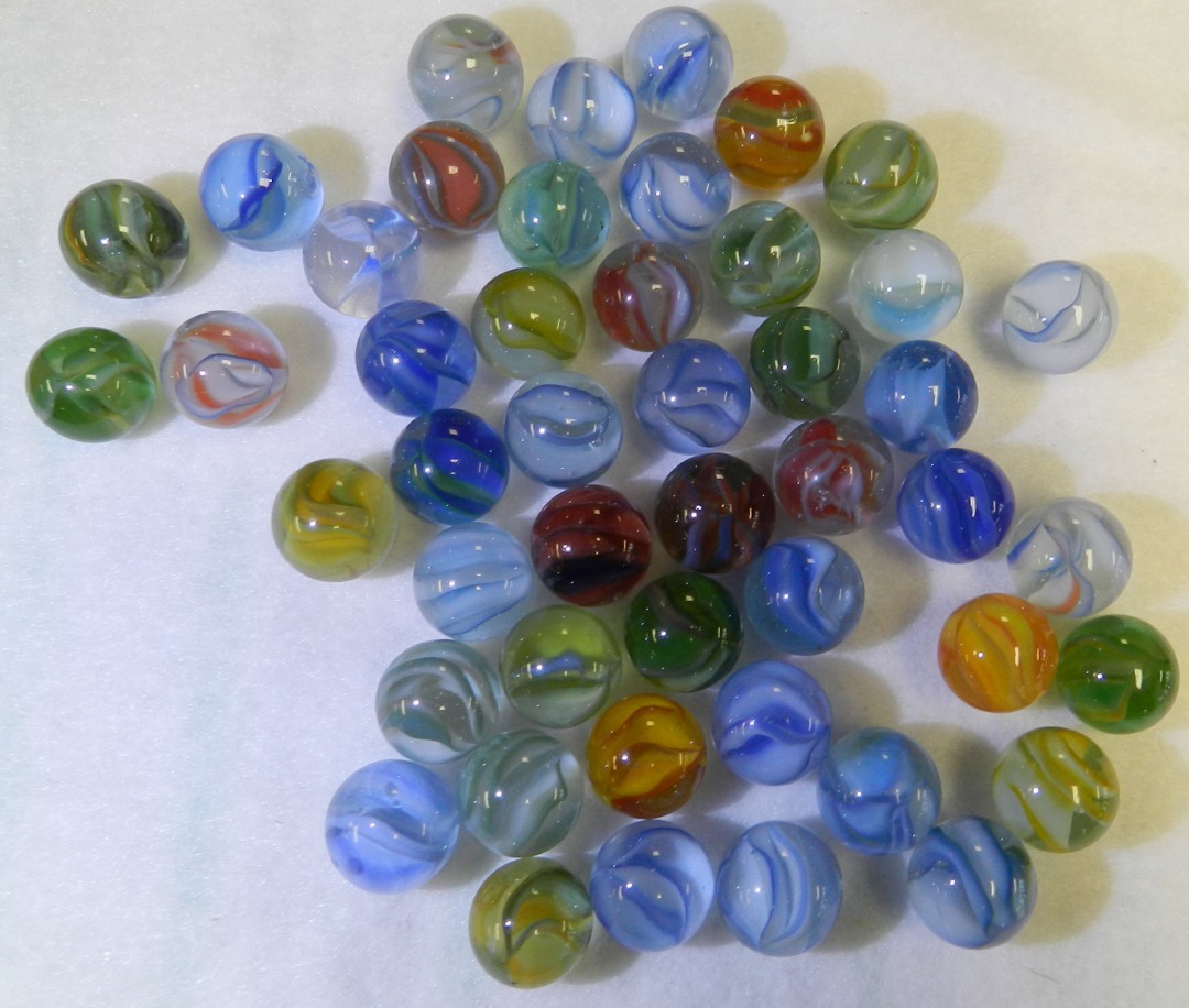 #20763m Vintage Group or Bulk Lot of 45 Hybrid Cat’s Eye Marbles
